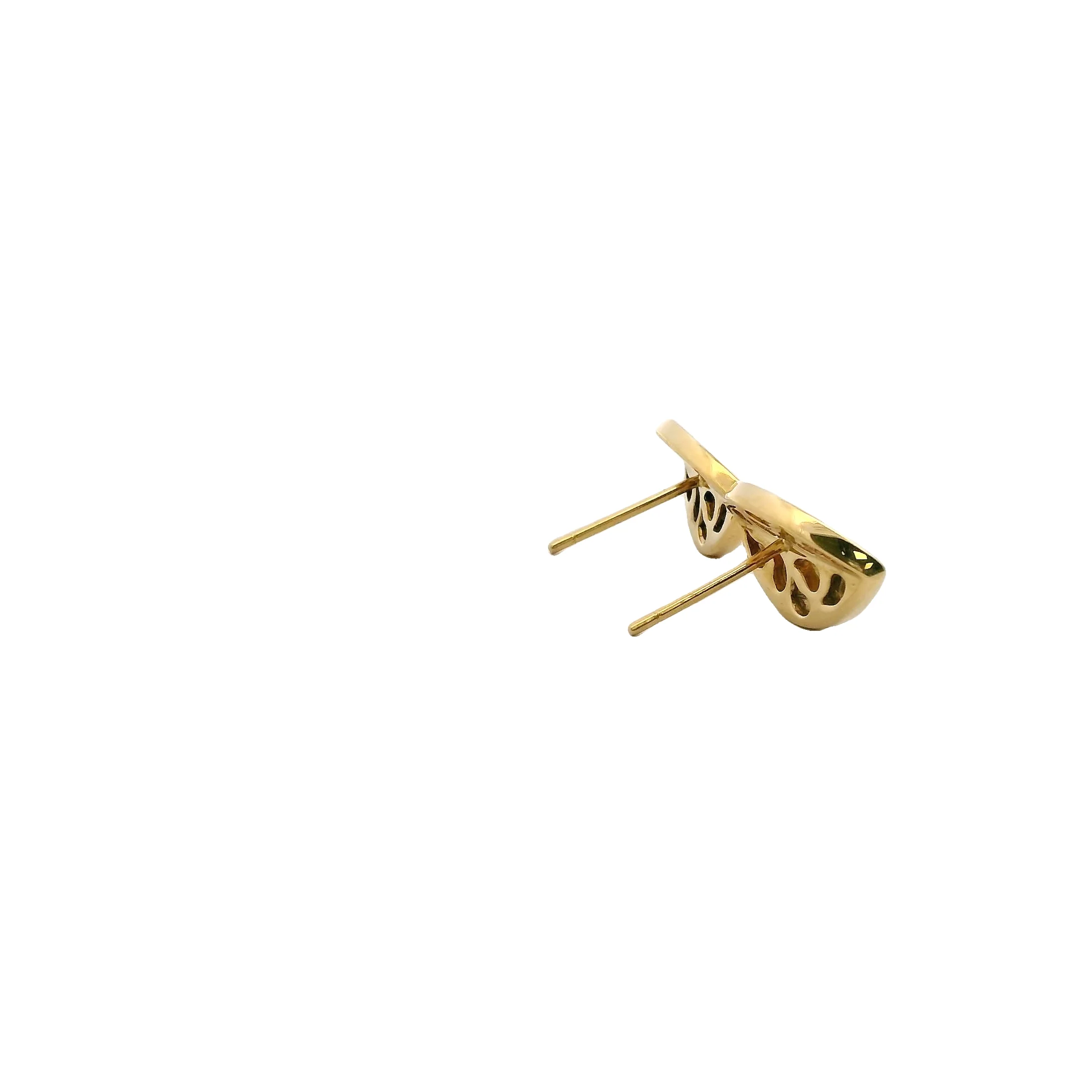 Solid 18kt Yellow Gold and 1/2ctw Diamonds Half Split Leaf Stud 17mm Long Earrings - Image 4