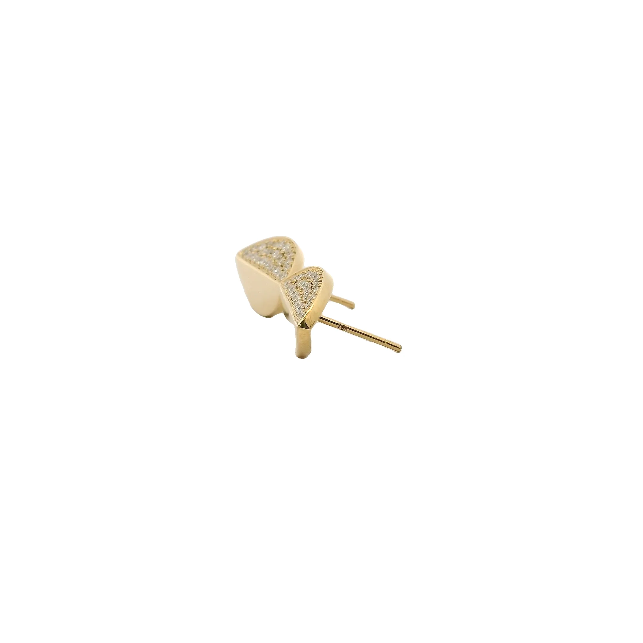 Solid 18kt Yellow Gold and 1/2ctw Diamonds Half Split Leaf Stud 17mm Long Earrings - Image 6