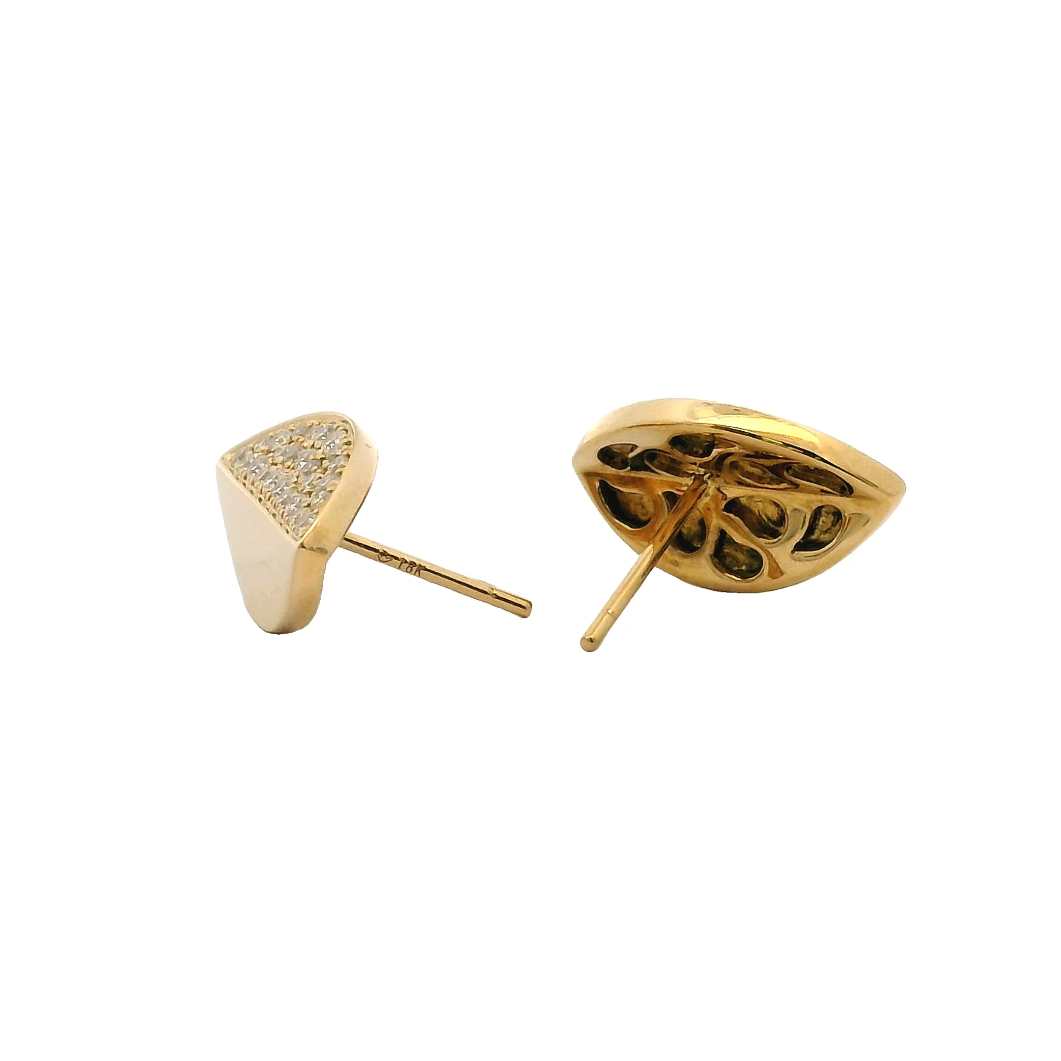 Solid 18kt Yellow Gold and 1/2ctw Diamonds Half Split Leaf Stud 17mm Long Earrings - Image 7