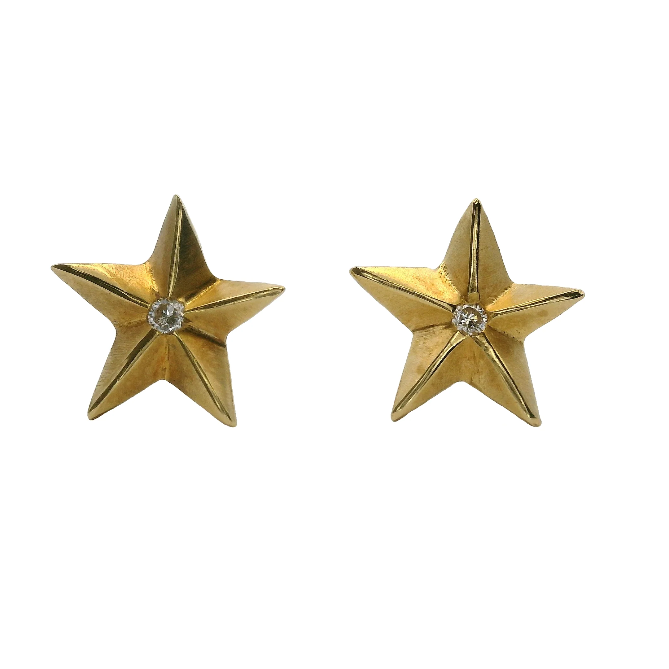 Solid 18kt Yellow Gold and Diamond 9mm Star Stud Earrings - Image 2