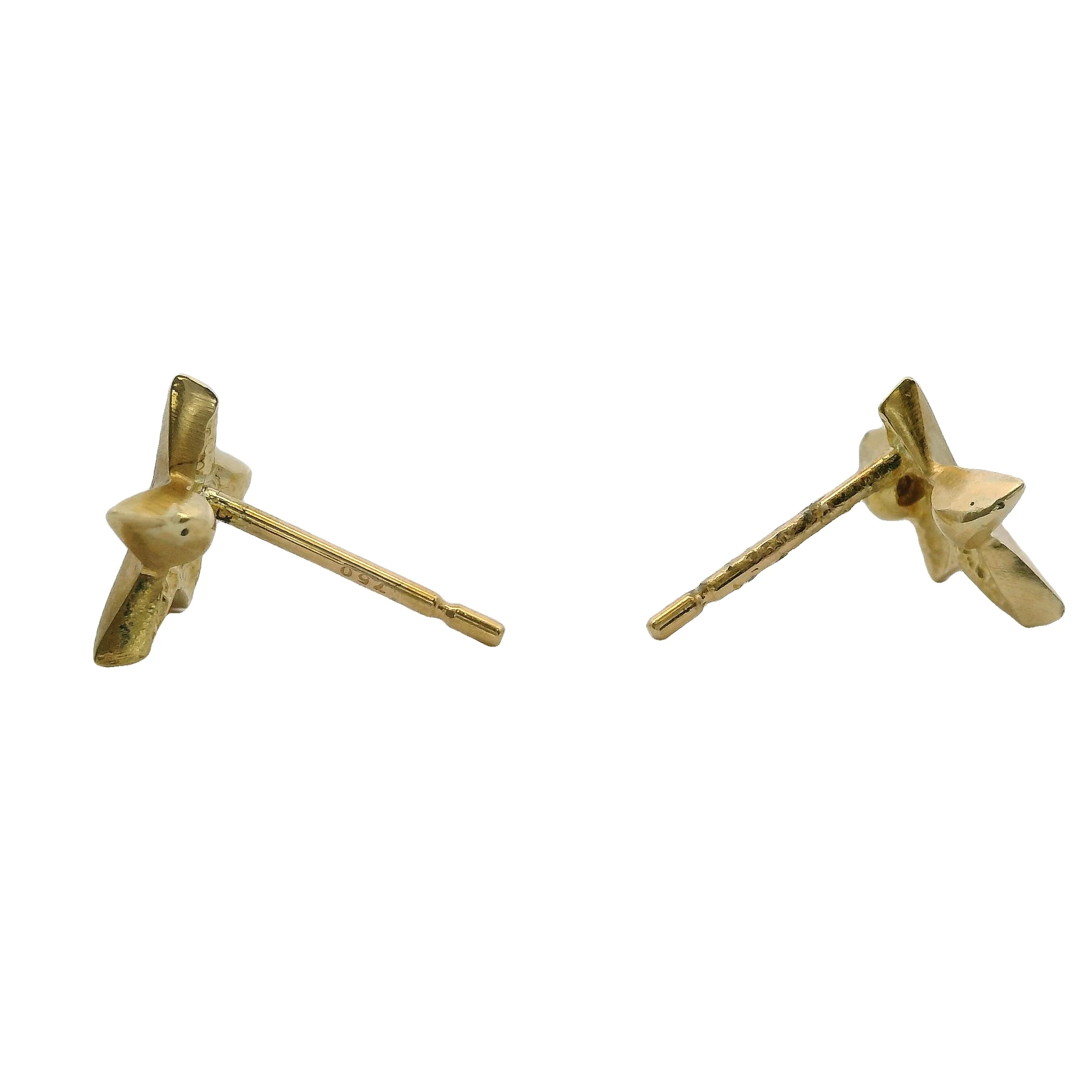 Solid 18kt Yellow Gold and Diamond 9mm Star Stud Earrings - Image 3