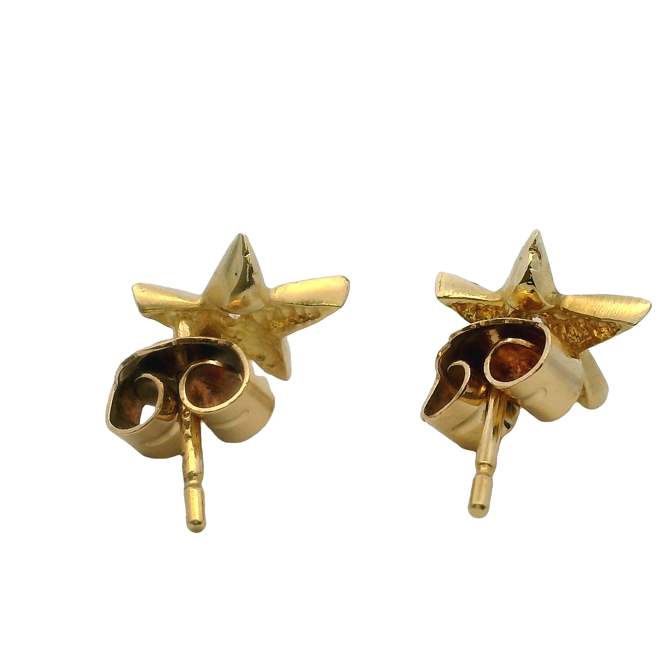 Solid 18kt Yellow Gold and Diamond 9mm Star Stud Earrings - Image 4