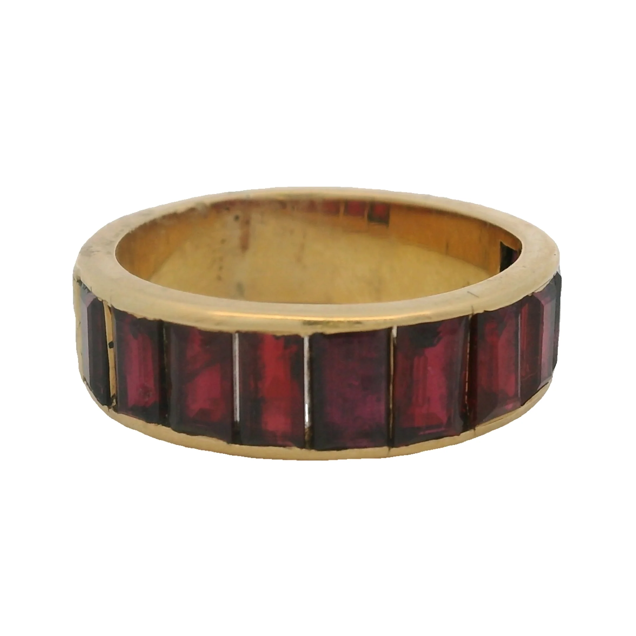Solid 18kt Yellow Gold and Emerald-Cut Almandine Garnet Half-Eternity 6.3mm Wide Band Ring Size 6 - Image 2