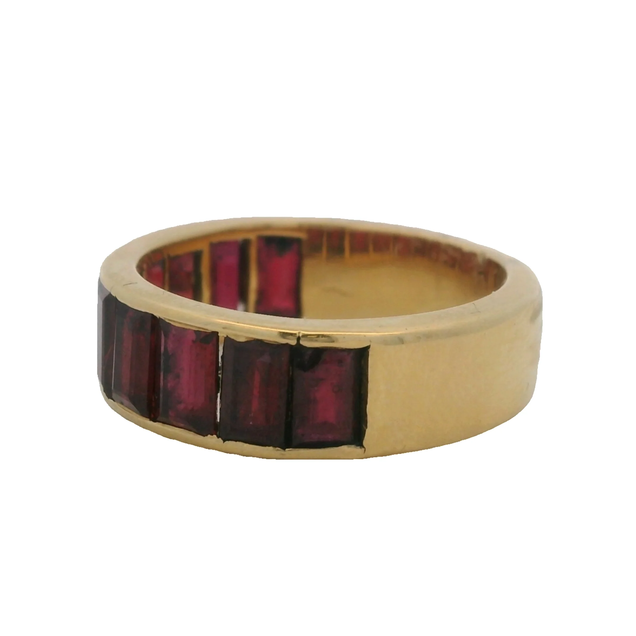 Solid 18kt Yellow Gold and Emerald-Cut Almandine Garnet Half-Eternity 6.3mm Wide Band Ring Size 6 - Image 3