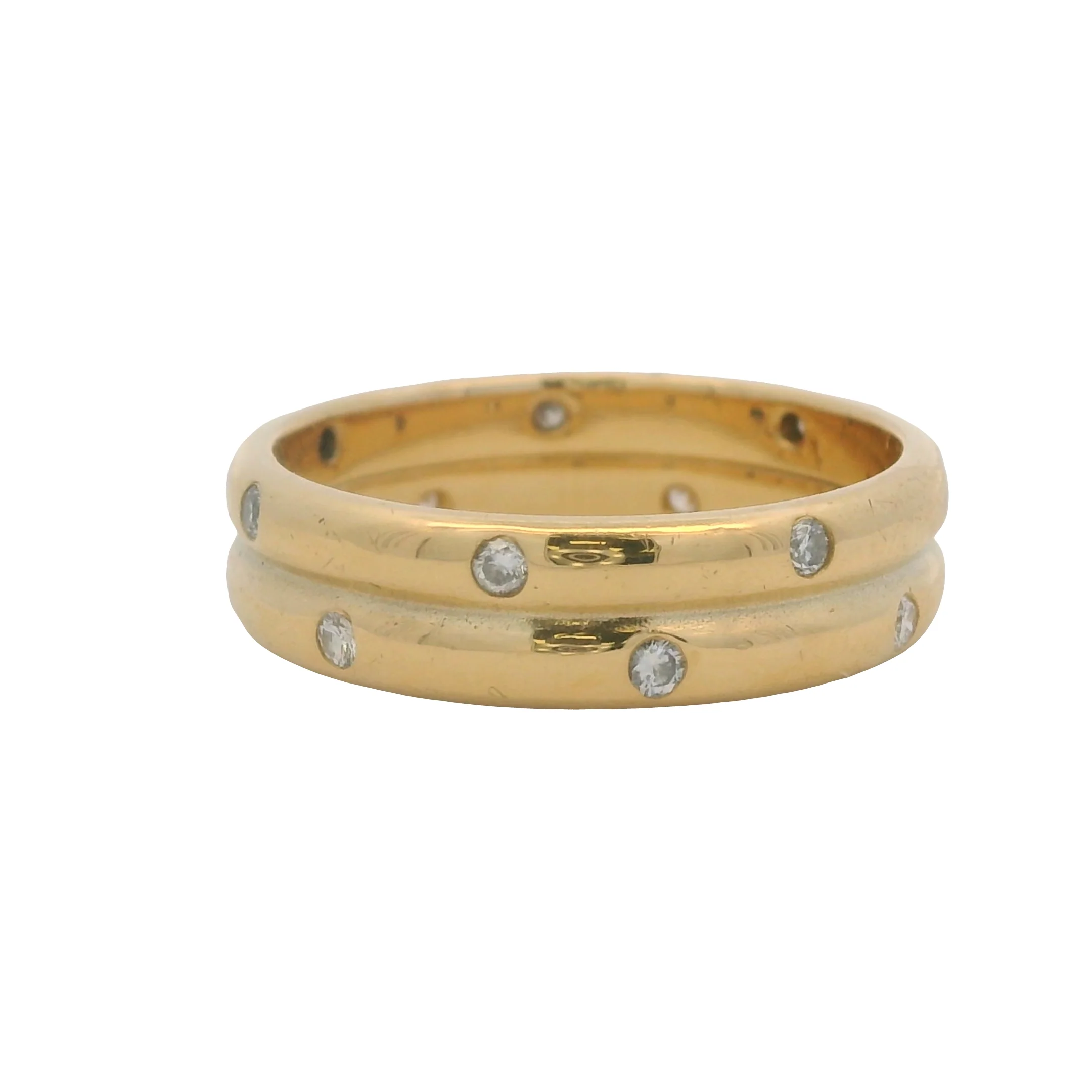 Solid 18kt Yellow Gold Double Band Flush Set Diamond Stacked Eternity Ring Size 9