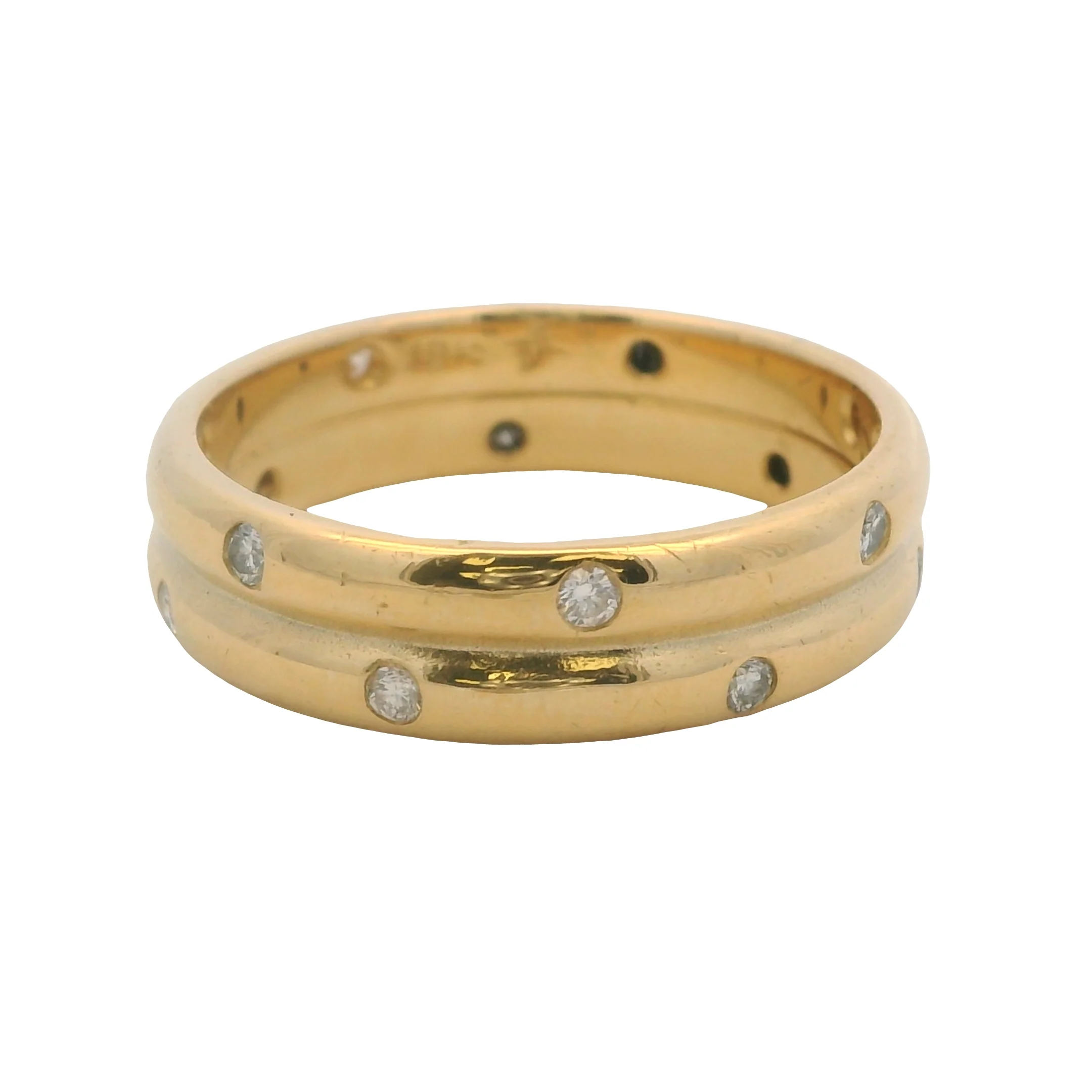 Solid 18kt Yellow Gold Double Band Flush Set Diamond Stacked Eternity Ring Size 9 - Image 2