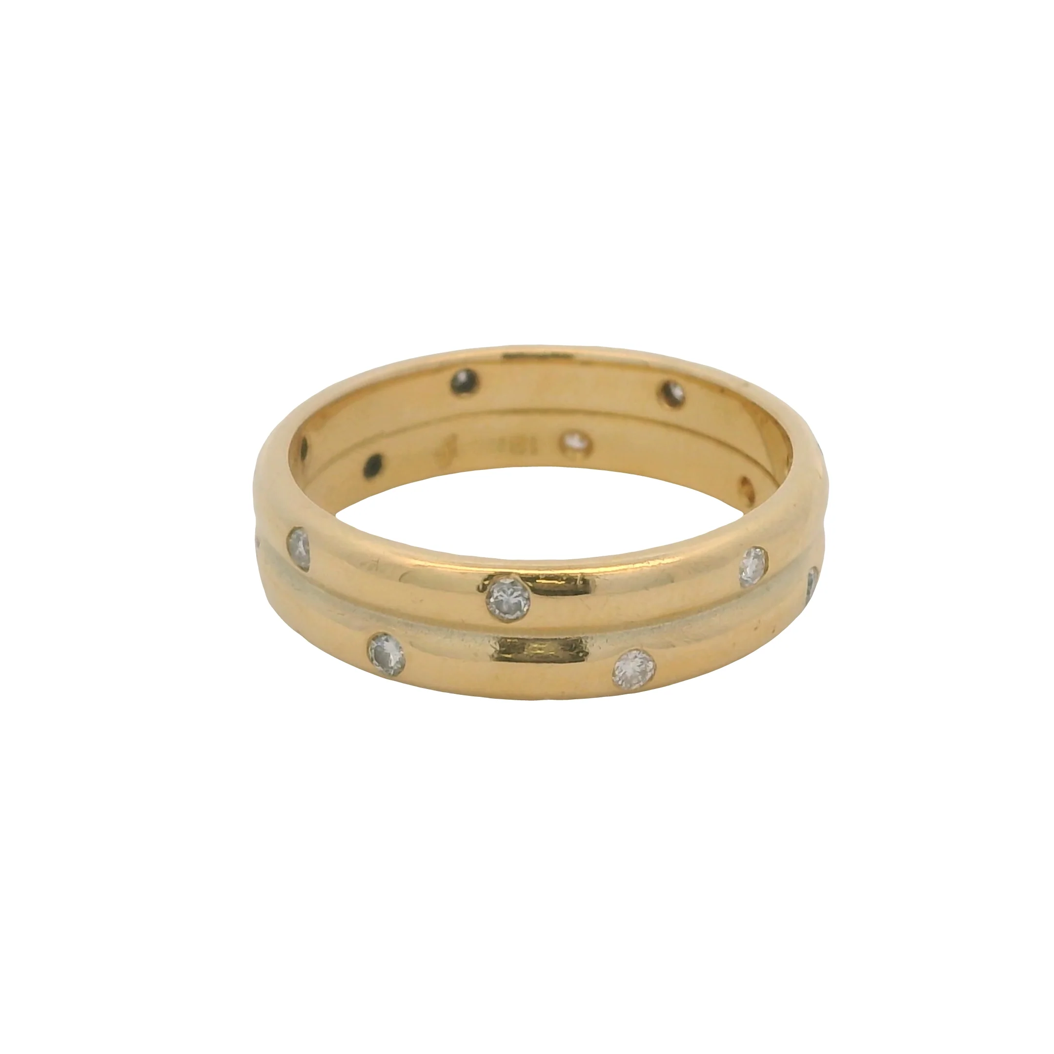 Solid 18kt Yellow Gold Double Band Flush Set Diamond Stacked Eternity Ring Size 9 - Image 3