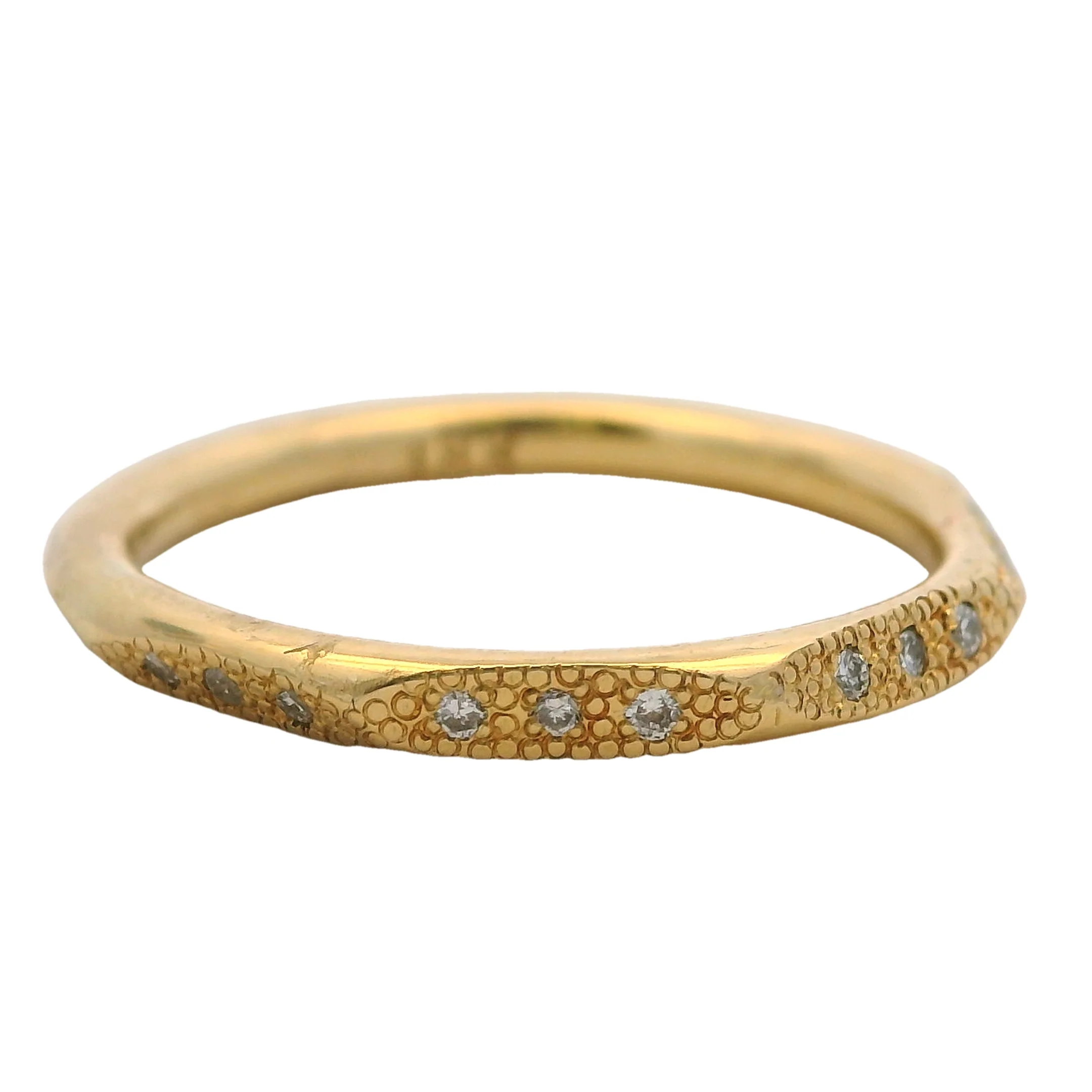 Solid 18kt Yellow Gold Faceted Faceted 2mm Stackable Band Ring with Diamonds Size 4.5 - Image 2