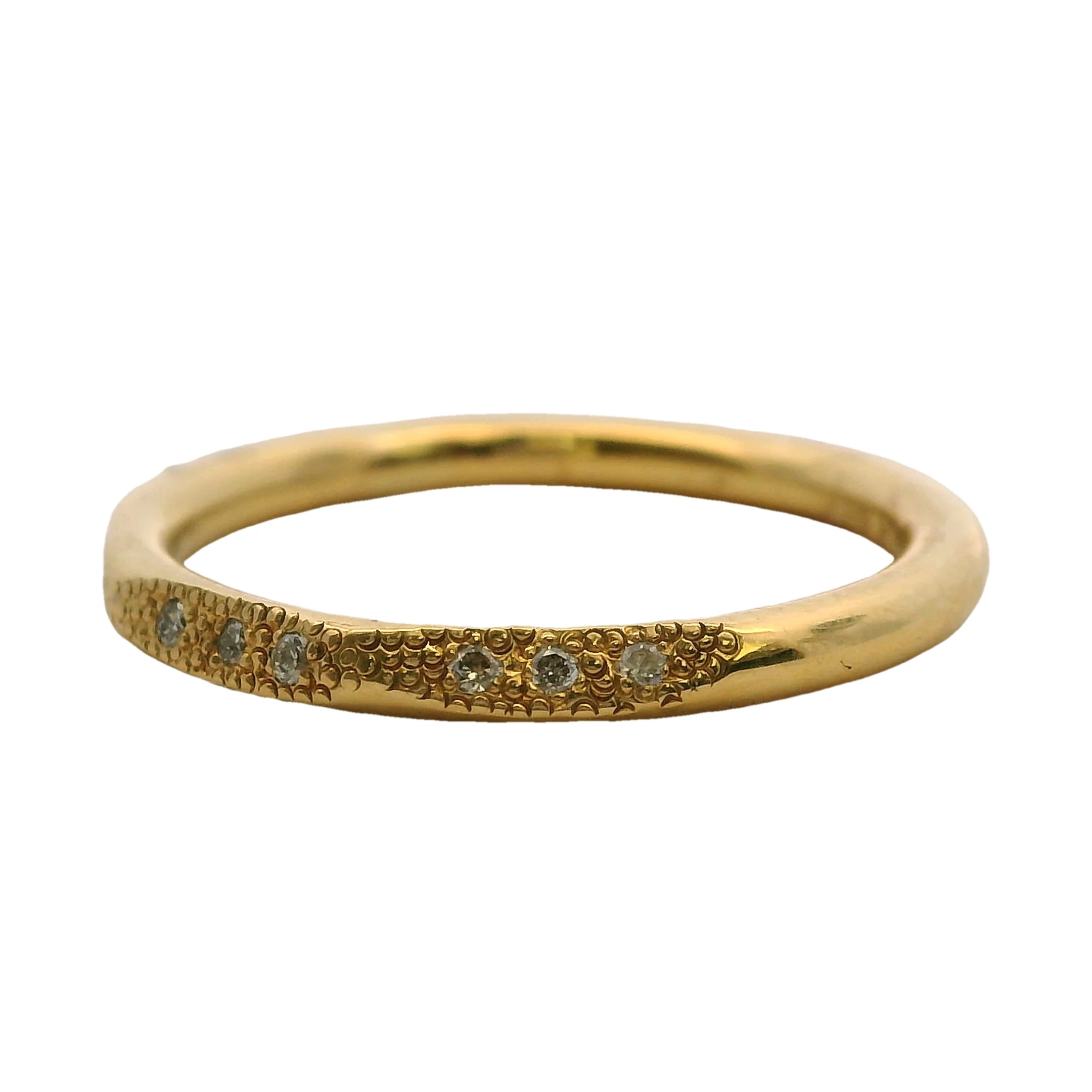 Solid 18kt Yellow Gold Faceted Faceted 2mm Stackable Band Ring with Diamonds Size 4.5 - Image 3