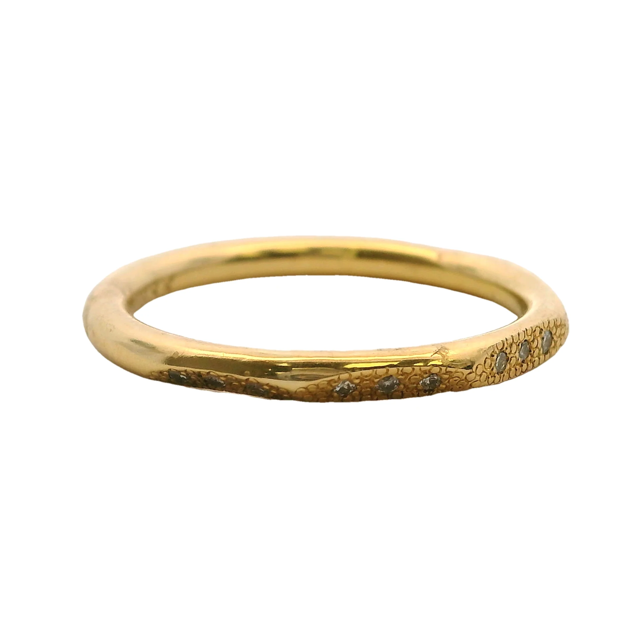 Solid 18kt Yellow Gold Faceted Faceted 2mm Stackable Band Ring with Diamonds Size 4.5 - Image 4