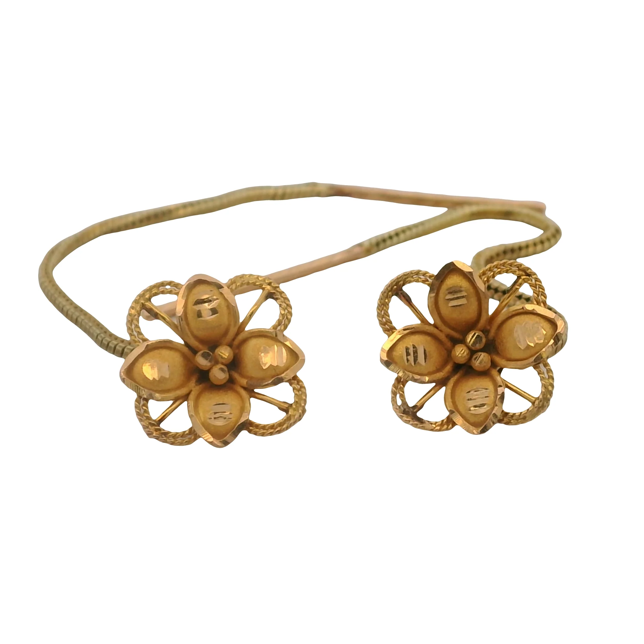Solid 18kt Yellow Gold Floral Threader Flower 9.4mm Earrings - Image 3