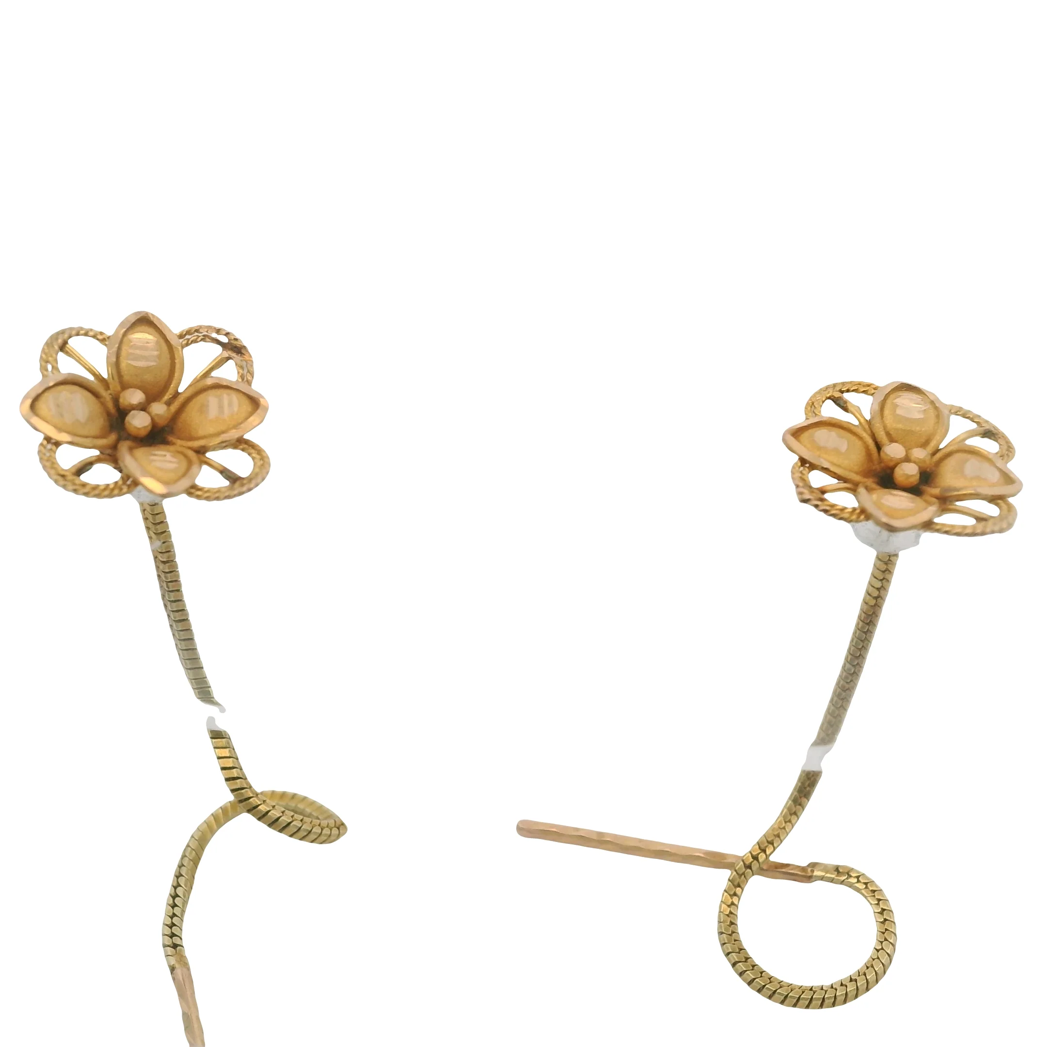 Solid 18kt Yellow Gold Floral Threader Flower 9.4mm Earrings - Image 4