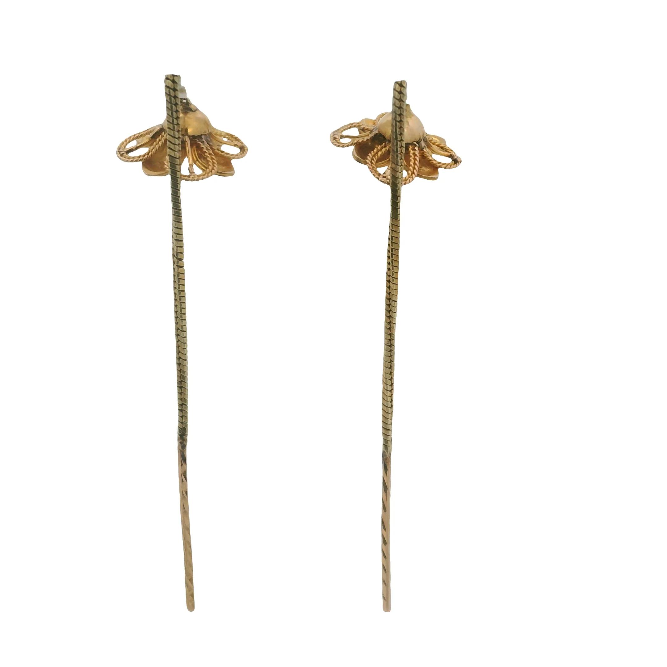 Solid 18kt Yellow Gold Floral Threader Flower 9.4mm Earrings - Image 9