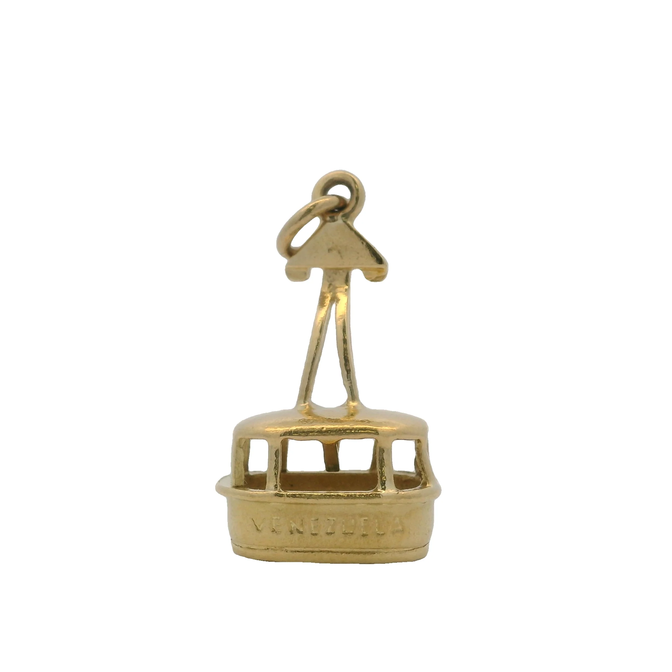 Solid 18kt Yellow Gold Venezuelan Large Tram Cable Car Drop/Dangle Charm Pendant