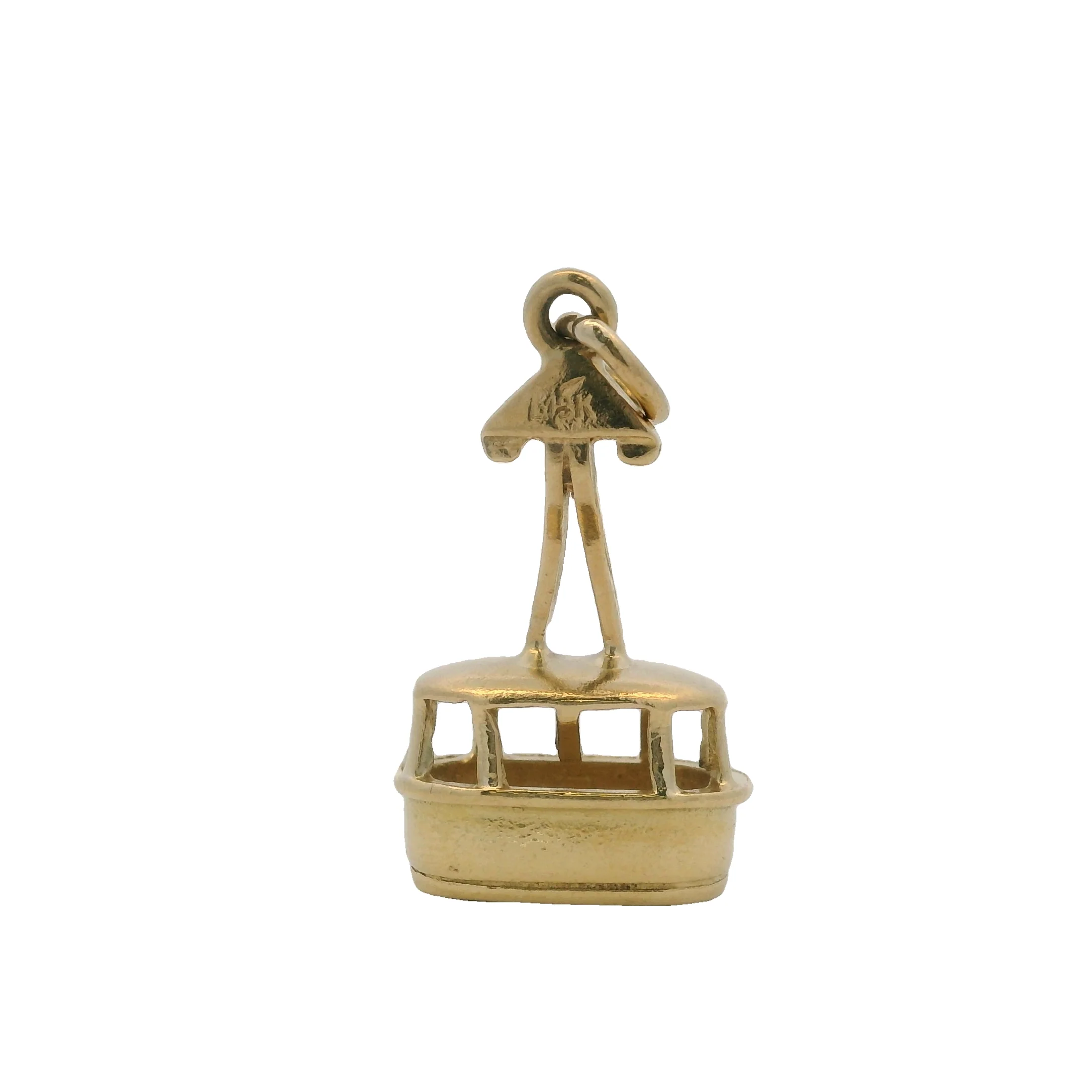 Solid 18kt Yellow Gold Venezuelan Large Tram Cable Car Drop/Dangle Charm Pendant - Image 2