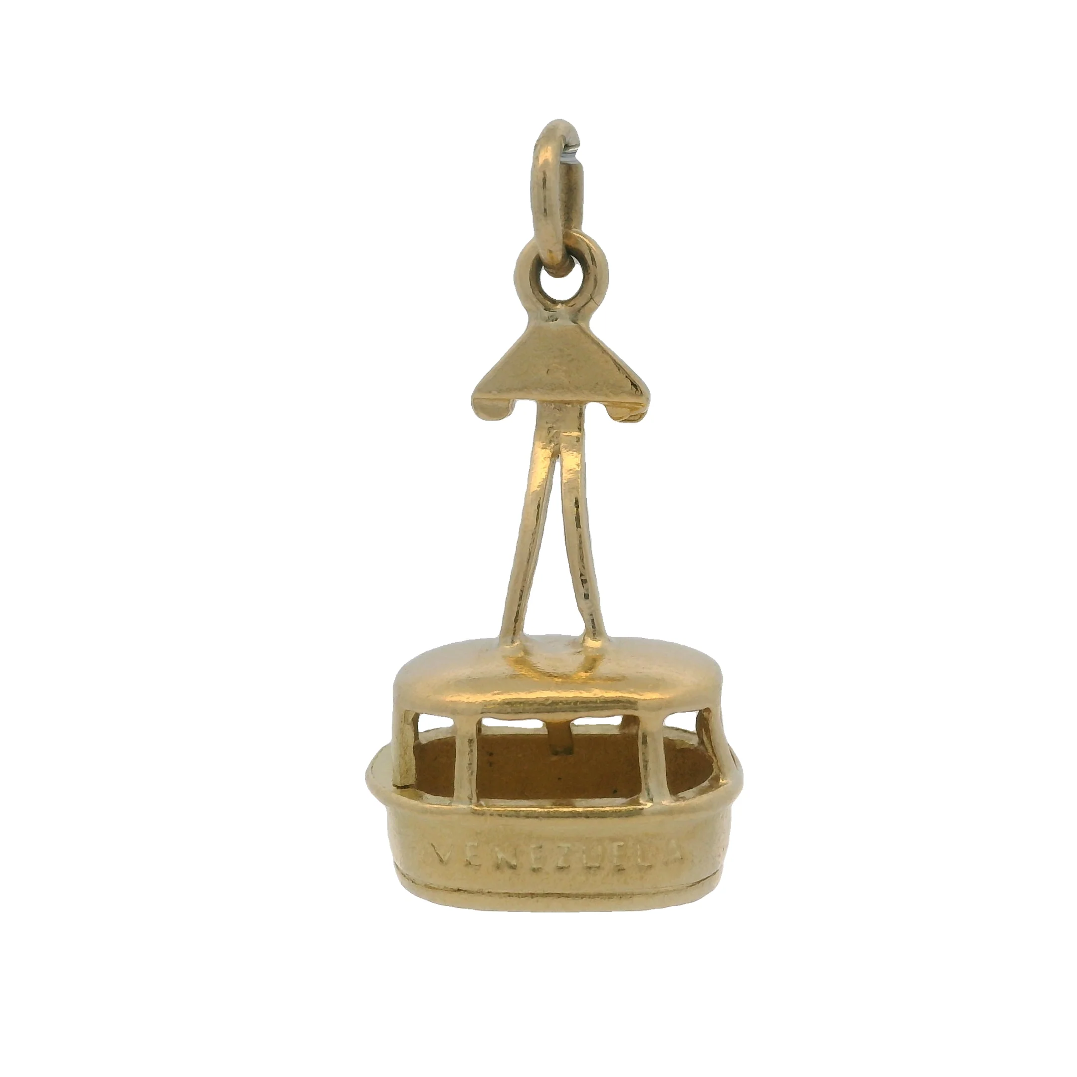 Solid 18kt Yellow Gold Venezuelan Large Tram Cable Car Drop/Dangle Charm Pendant - Image 6