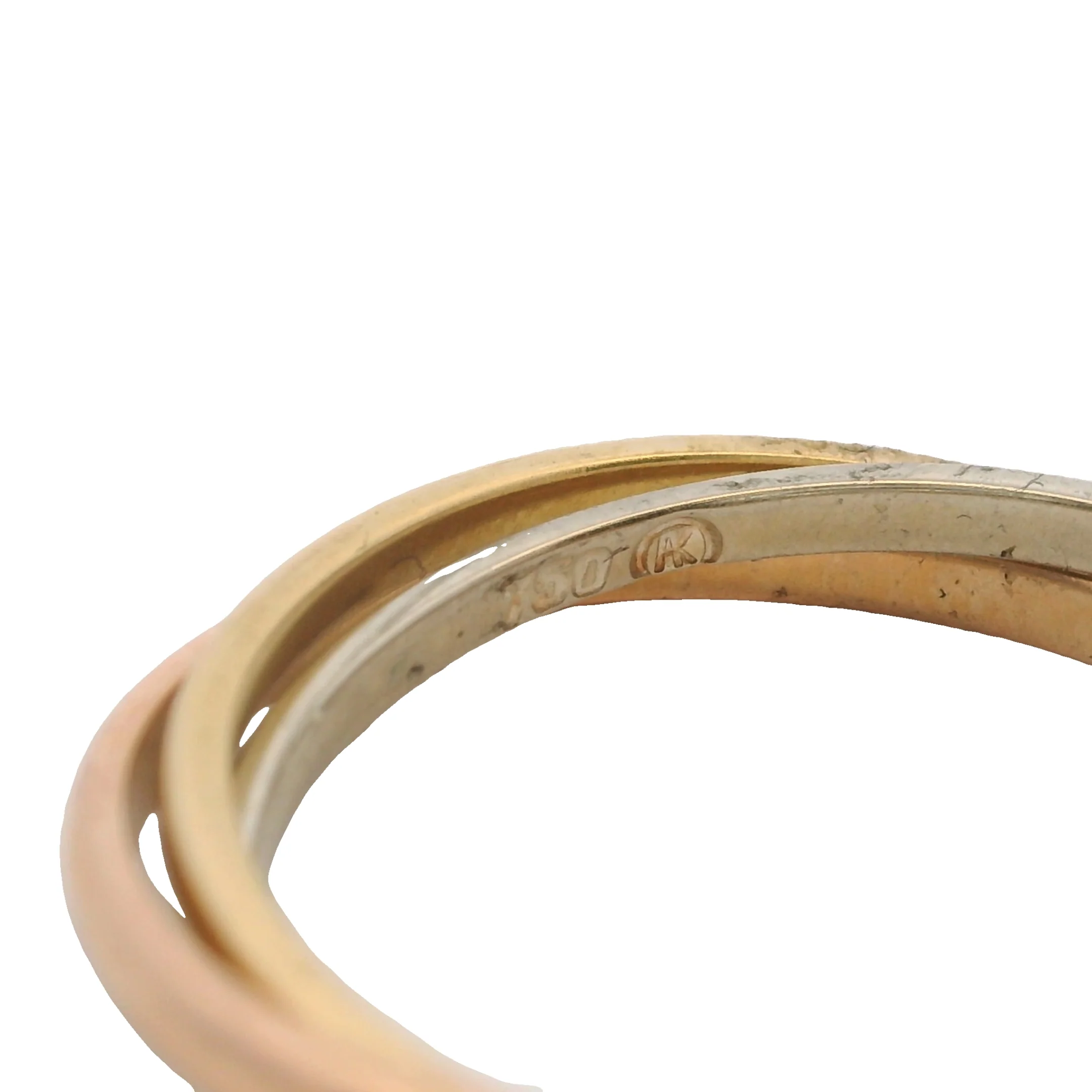 Solid 18kt Yellow, Rose, and White Gold Thin Trinity Roll-On Ring Size 6.5 - Image 6