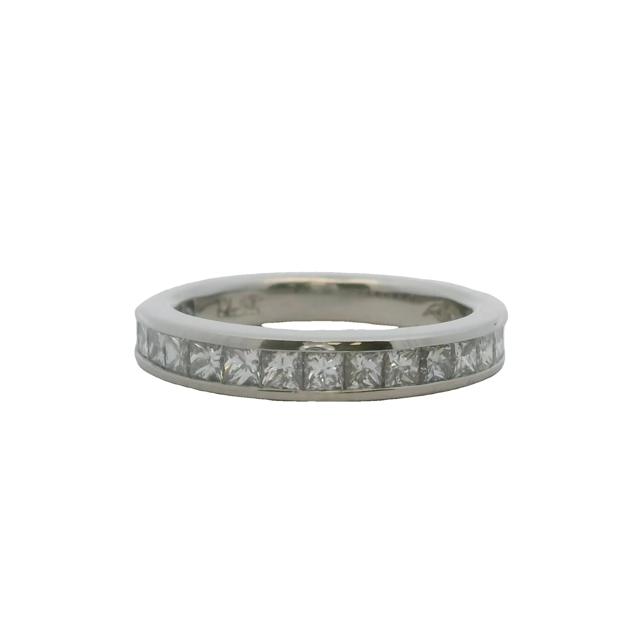Solid Platinum and Princess Cut Diamond Channel Set 3.3mm Wedding Stackable Band Ring Size 6.5
