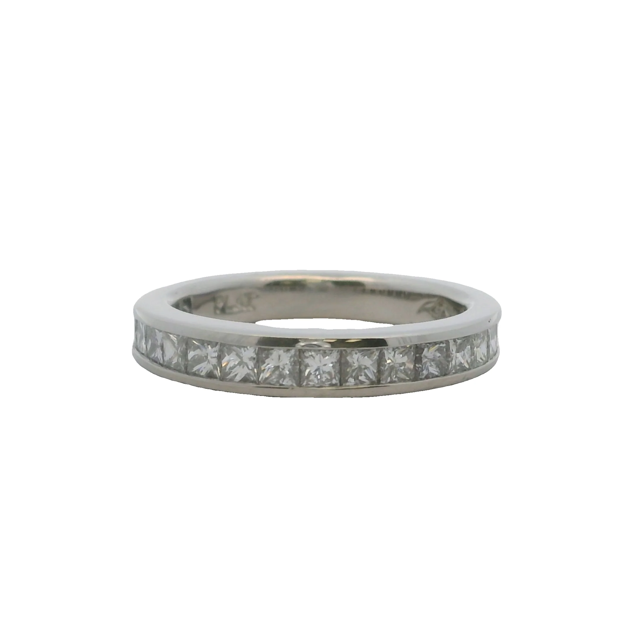 Solid Platinum and Princess Cut Diamond Channel Set 3.3mm Wedding Stackable Band Ring Size 6.5 - Image 2