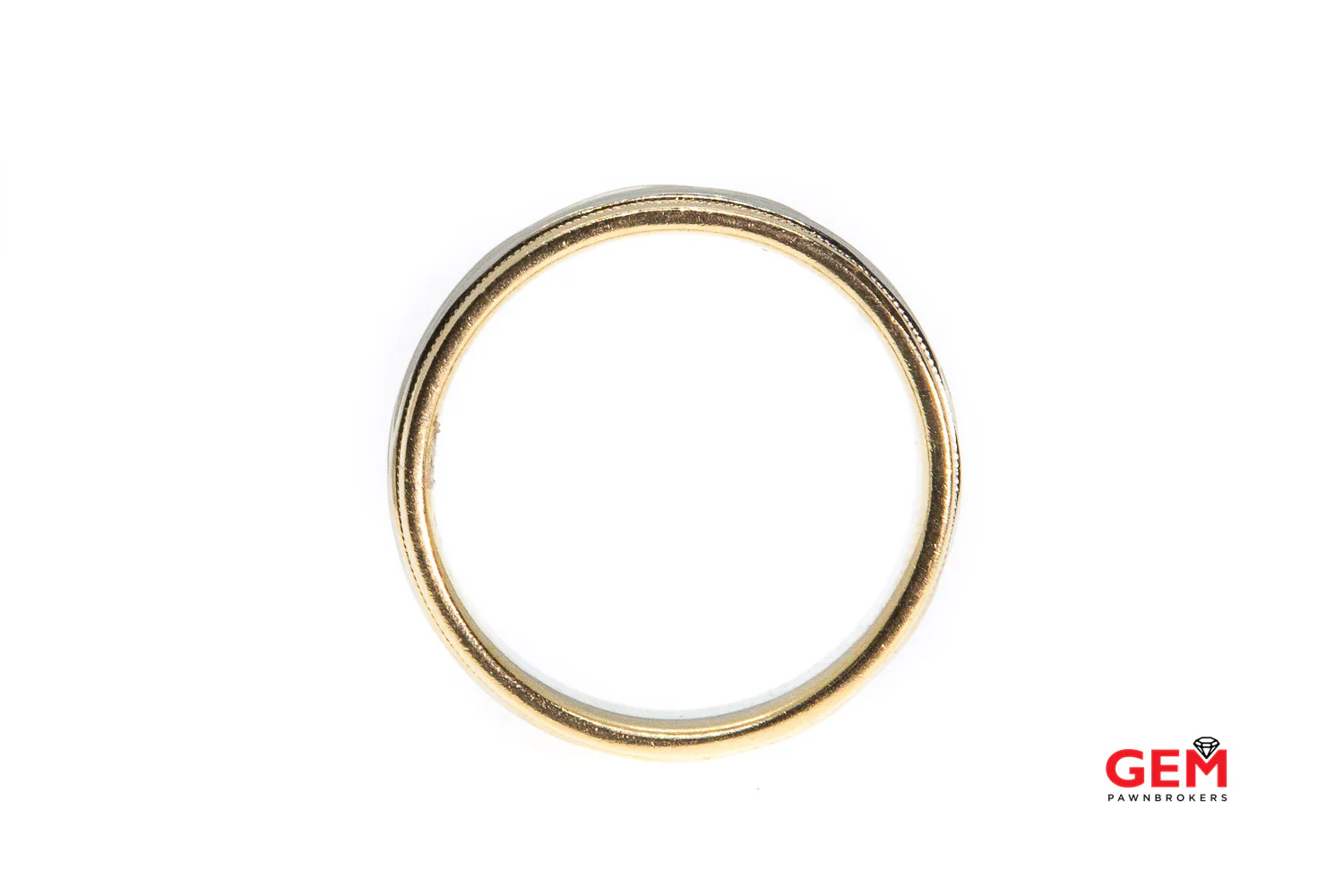Solid Two Tone Yellow White Gold 14k 585 Textured ArtCarved Wedding Band Size 9.5 - Image 2