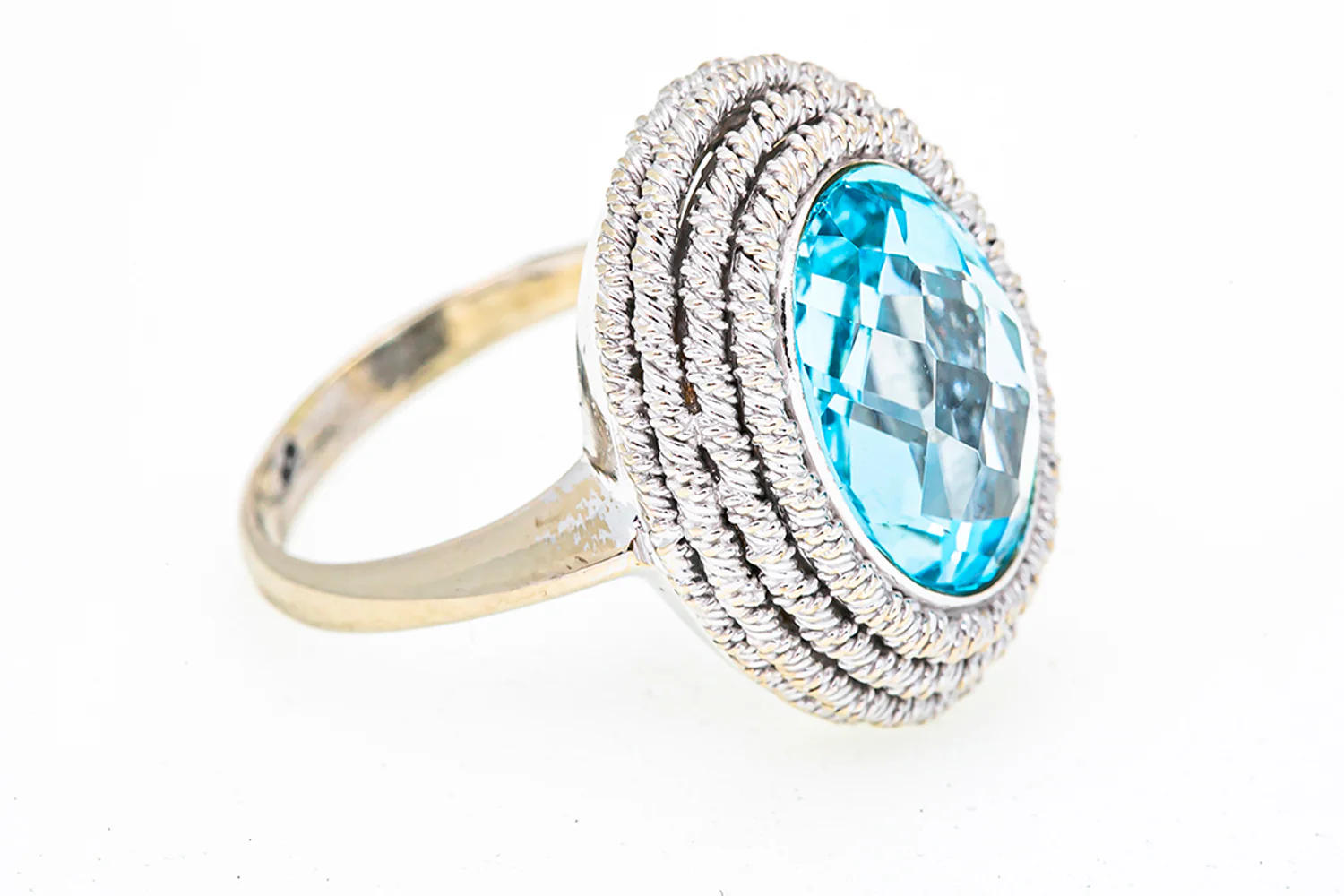 Solitaire Aquamarine Rope Accent 14K 585 White Gold Ring Size 8 1/4 - Image 3