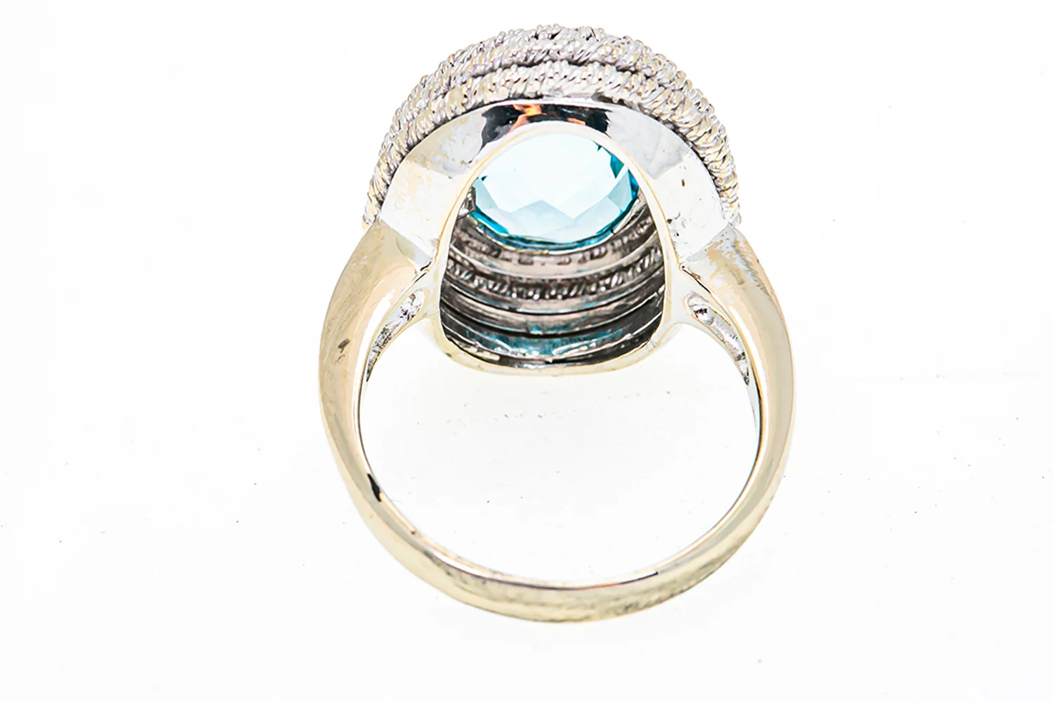 Solitaire Aquamarine Rope Accent 14K 585 White Gold Ring Size 8 1/4 - Image 4