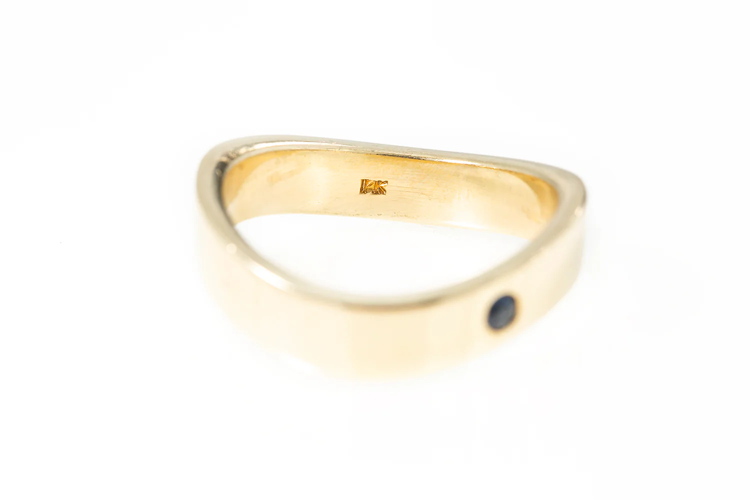 Solitaire Blue Sapphire 14k 585 Yellow Gold Wave Style Wedding Band Ring Size 9 - Image 3