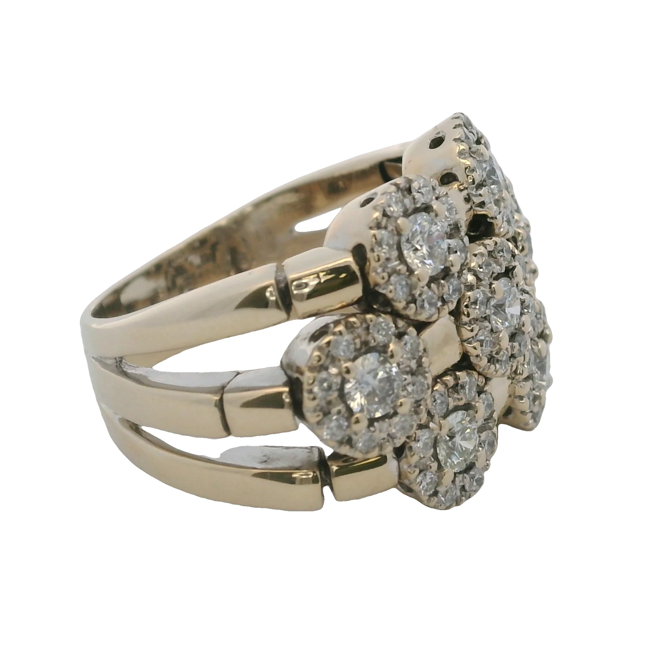 Sonia B Solid 14kt White Gold and Diamond 3-Row Halo Cluster Flex Ring Size 6 - Image 2