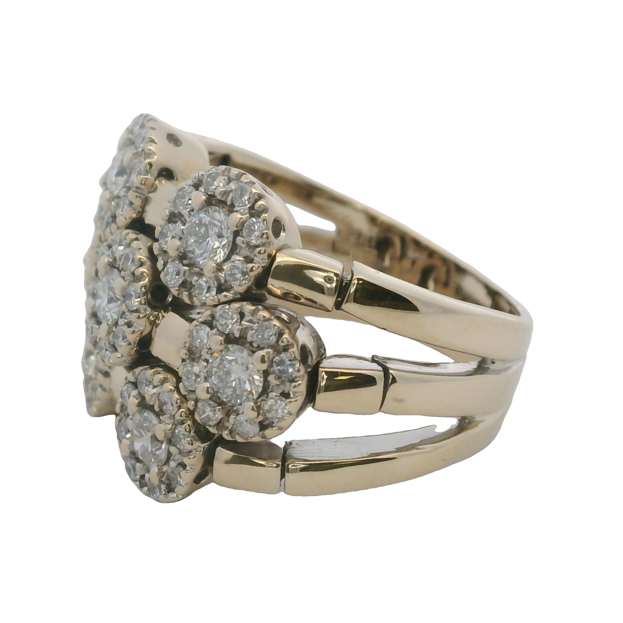 Sonia B Solid 14kt White Gold and Diamond 3-Row Halo Cluster Flex Ring Size 6 - Image 3