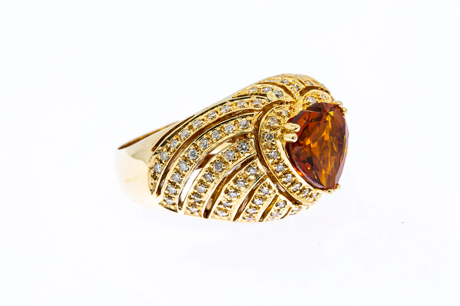 Sonia B Solid 14kt Yellow Gold and Citrine Heart Cocktail 16mm Thick Ring with Diamond Waves Size 10 - Image 2