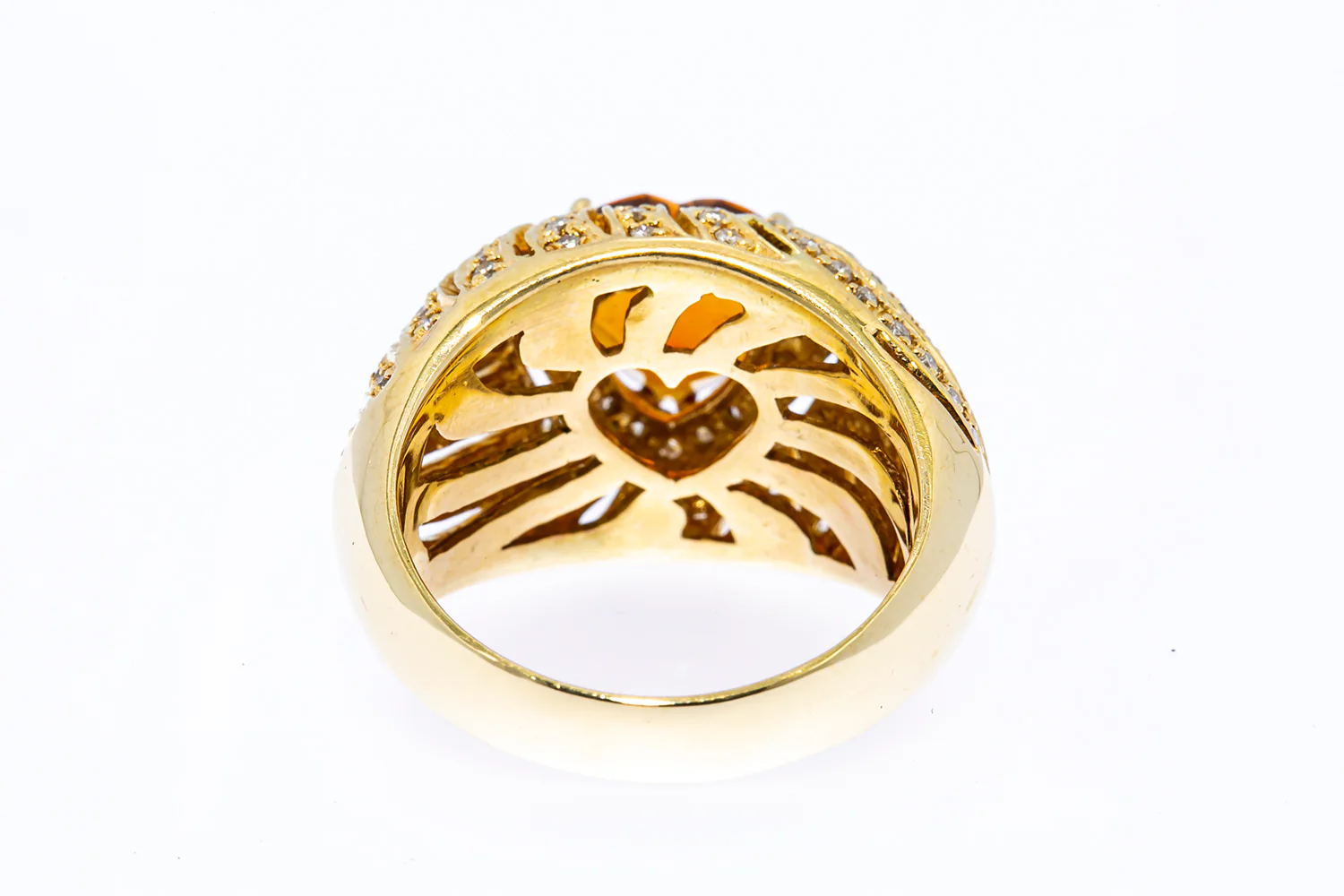 Sonia B Solid 14kt Yellow Gold and Citrine Heart Cocktail 16mm Thick Ring with Diamond Waves Size 10 - Image 4