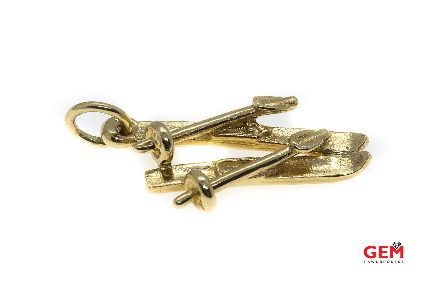 Sports Pair Ski's & Ski Poles Drop Charm Solid 14K 585 Yellow Gold Dangle Pendant - Image 3