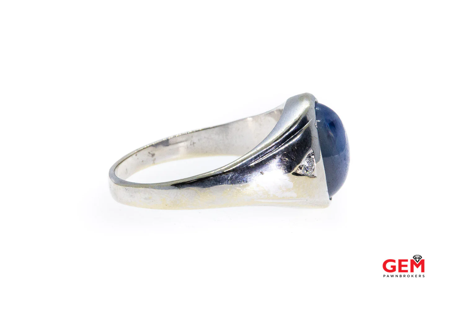 Star Sapphire & Diamond Accent Band Solid 14K 585 White Gold Ring Size 14 1/4 - Image 4