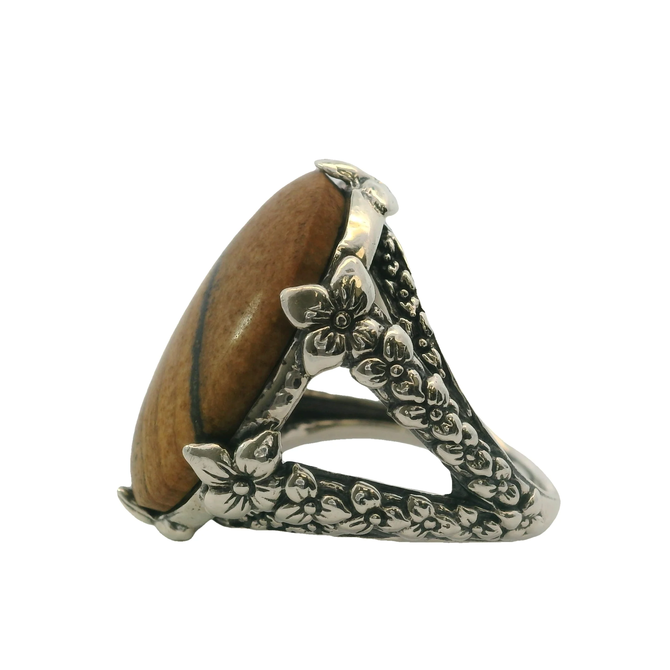 Stephen Dweck 925 Sterling Silver and Landscape Jasper Floral Shank Statement Ring Size 7 - Image 2