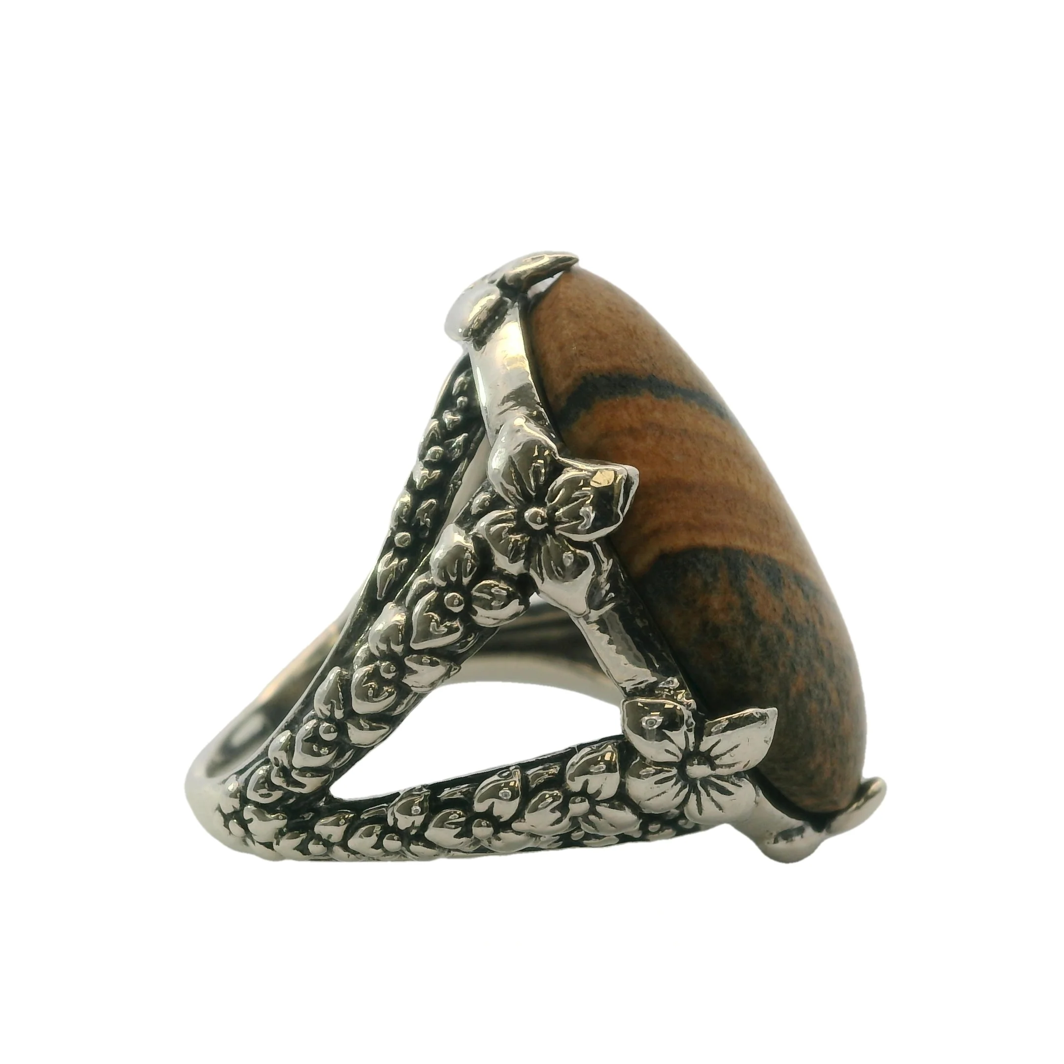 Stephen Dweck 925 Sterling Silver and Landscape Jasper Floral Shank Statement Ring Size 7 - Image 3