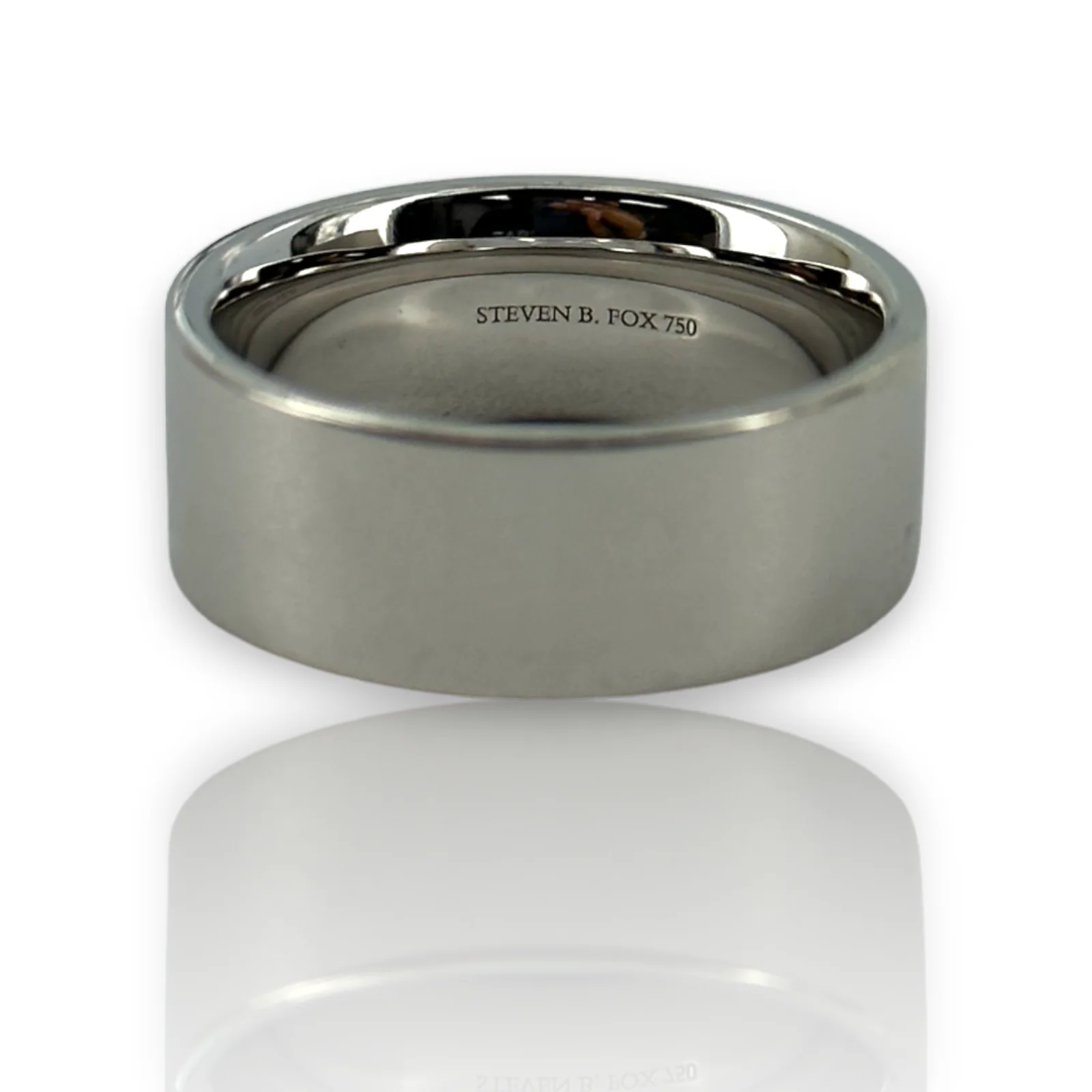 Steven Fox Wedding Band 18kt 750 White Gold Polish Classic Flat Ring Size 8.5 - Image 2
