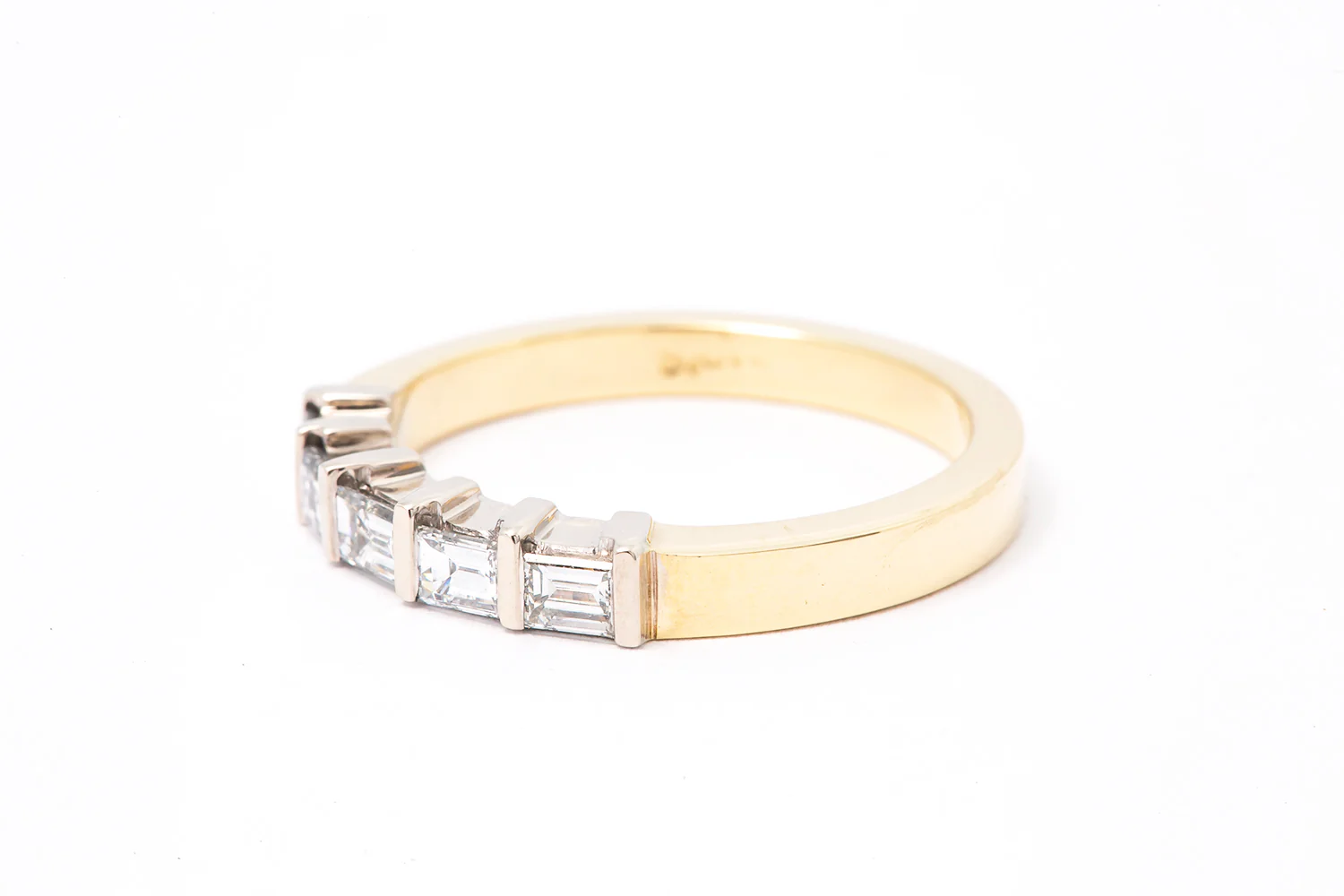 Straight Baugette Two Tone Stackable Wedding Band Ring 14k 585 Size 7 - Image 2