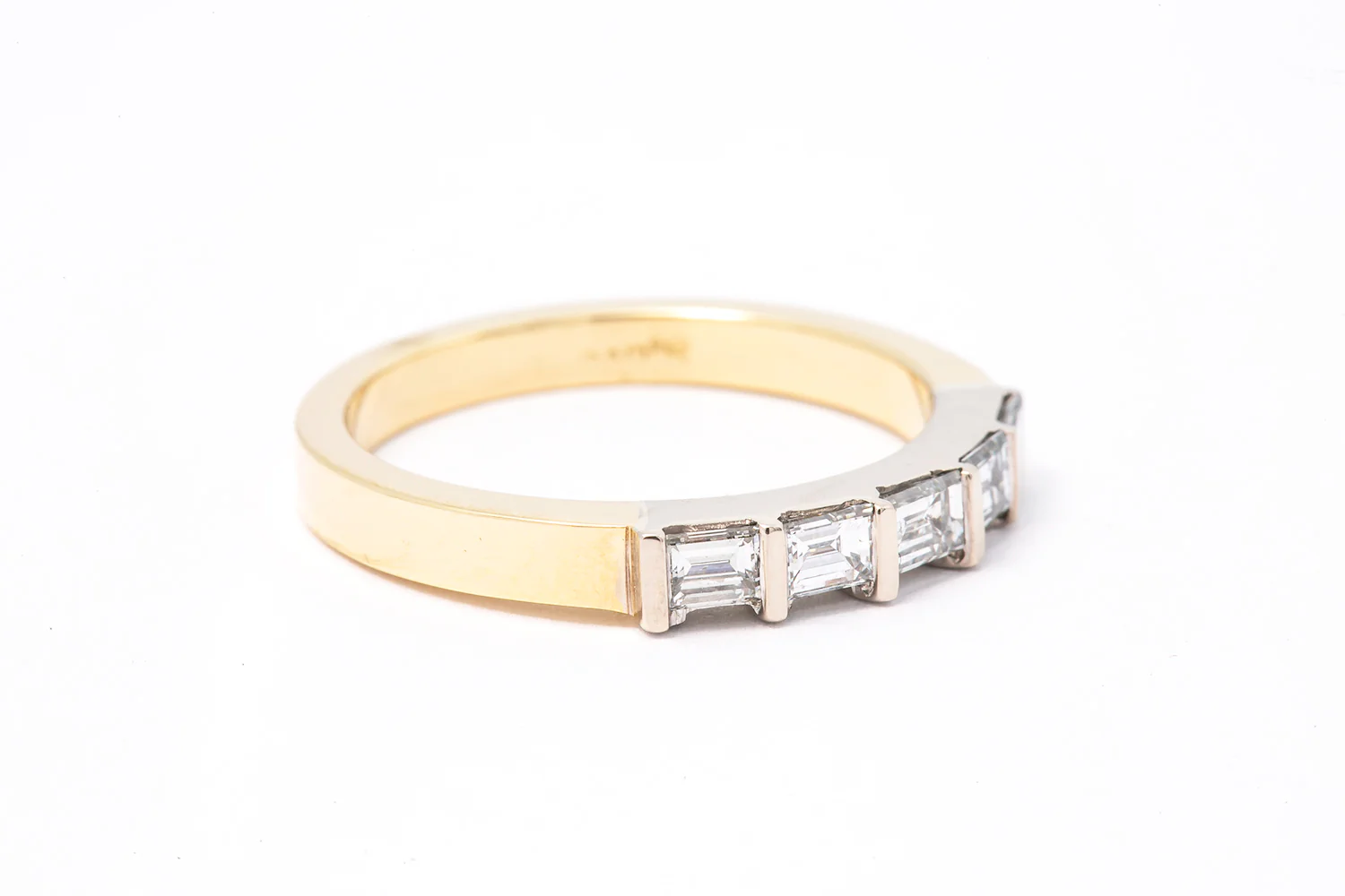 Straight Baugette Two Tone Stackable Wedding Band Ring 14k 585 Size 7 - Image 3