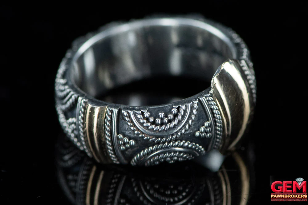 Suarti Indonesia Bali Solid 925 Sterling Silver & 18K 750 Yellow gold Accents Ring Size 7 3/4 - Image 5