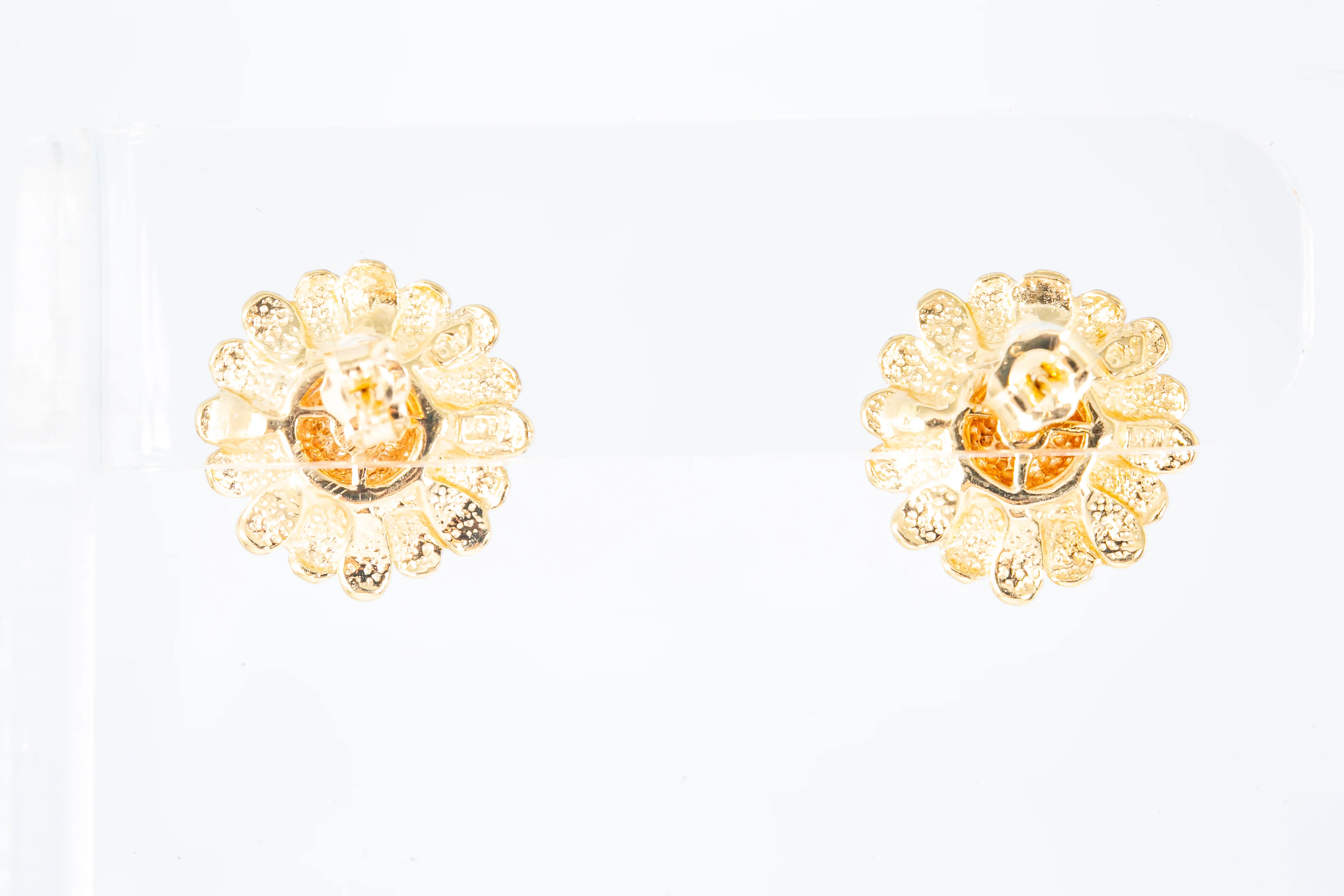 Sunflower Flower 14k 585 Yellow & Rose Solid Gold Stud Earrings - Image 2