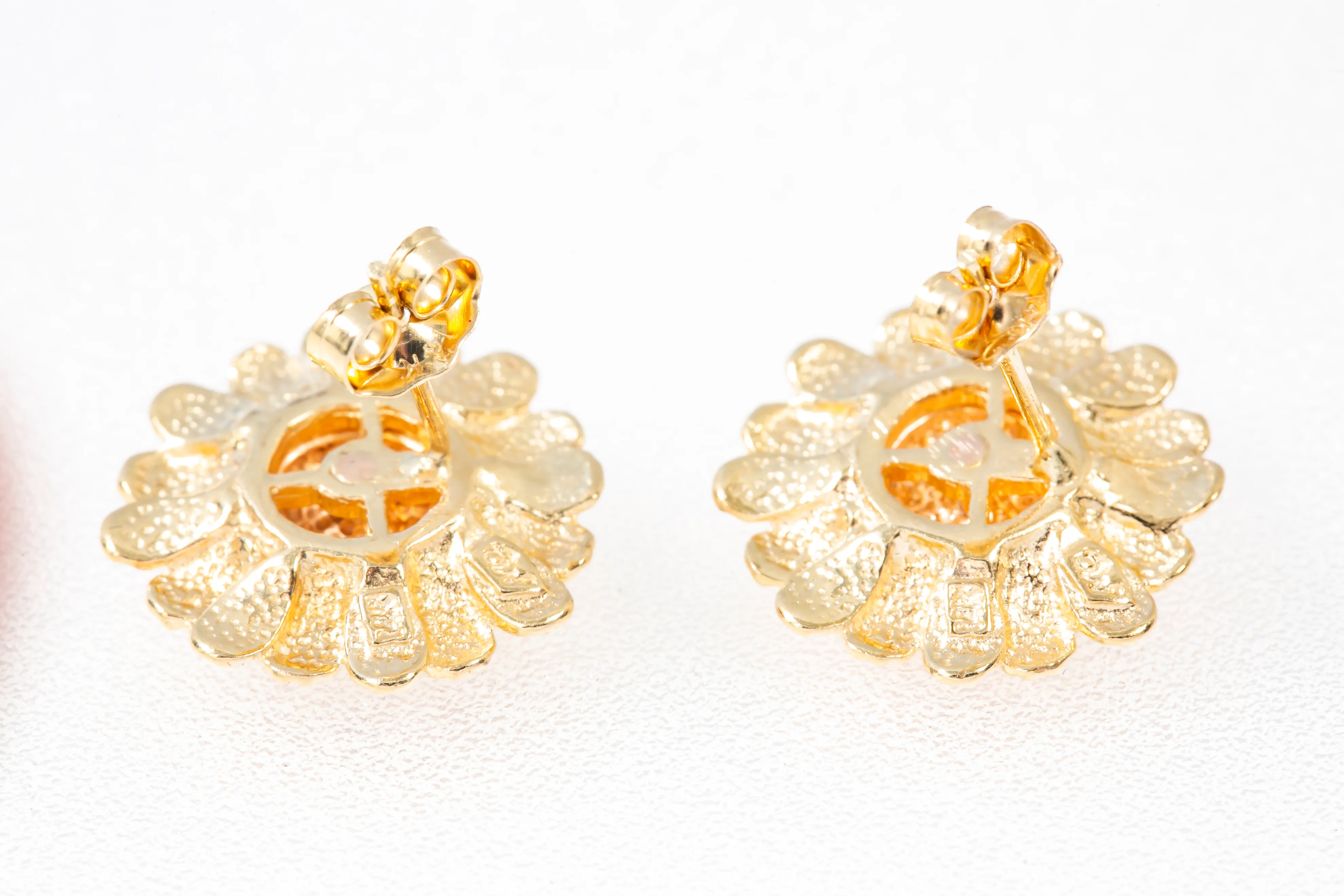 Sunflower Flower 14k 585 Yellow & Rose Solid Gold Stud Earrings - Image 4