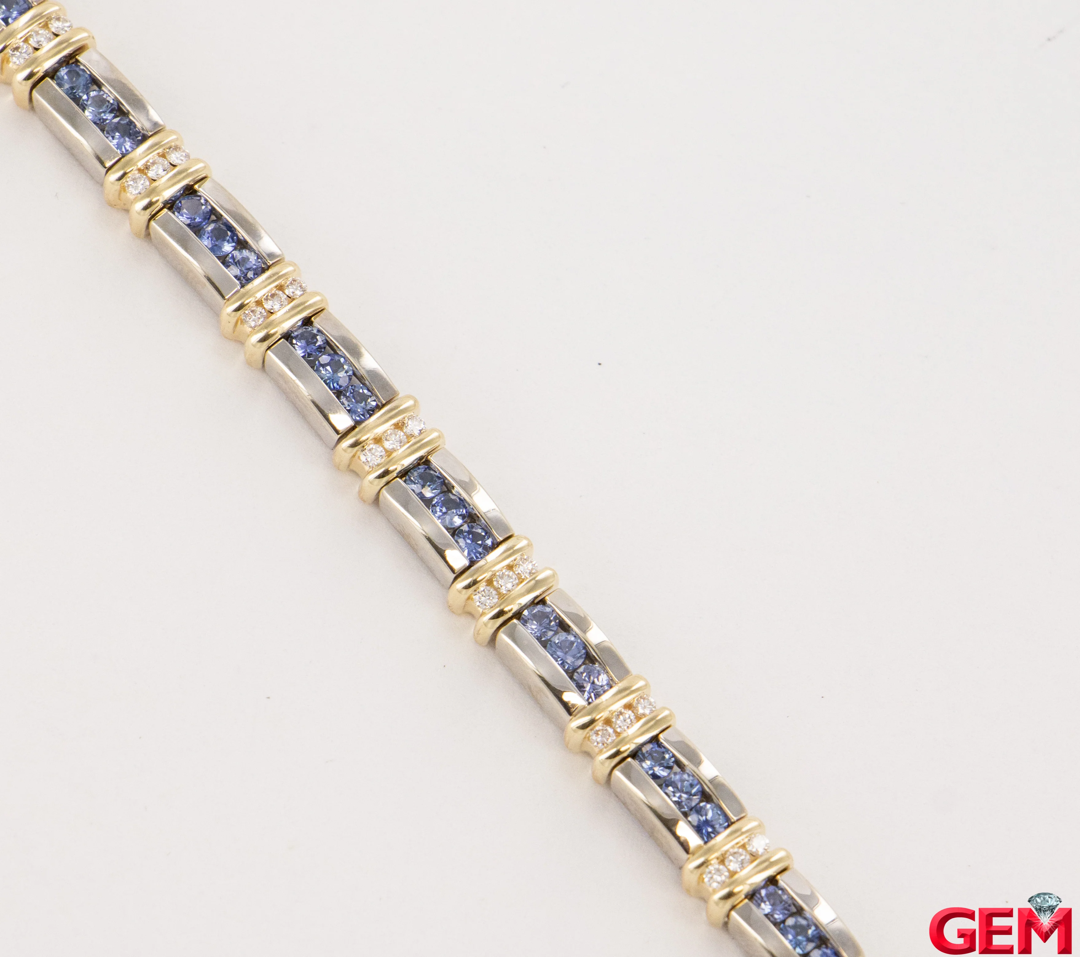 Tanzanite & Diamond White Yellow Gold 14k 585 Tennis Row Station Bracelet 7" - Image 3