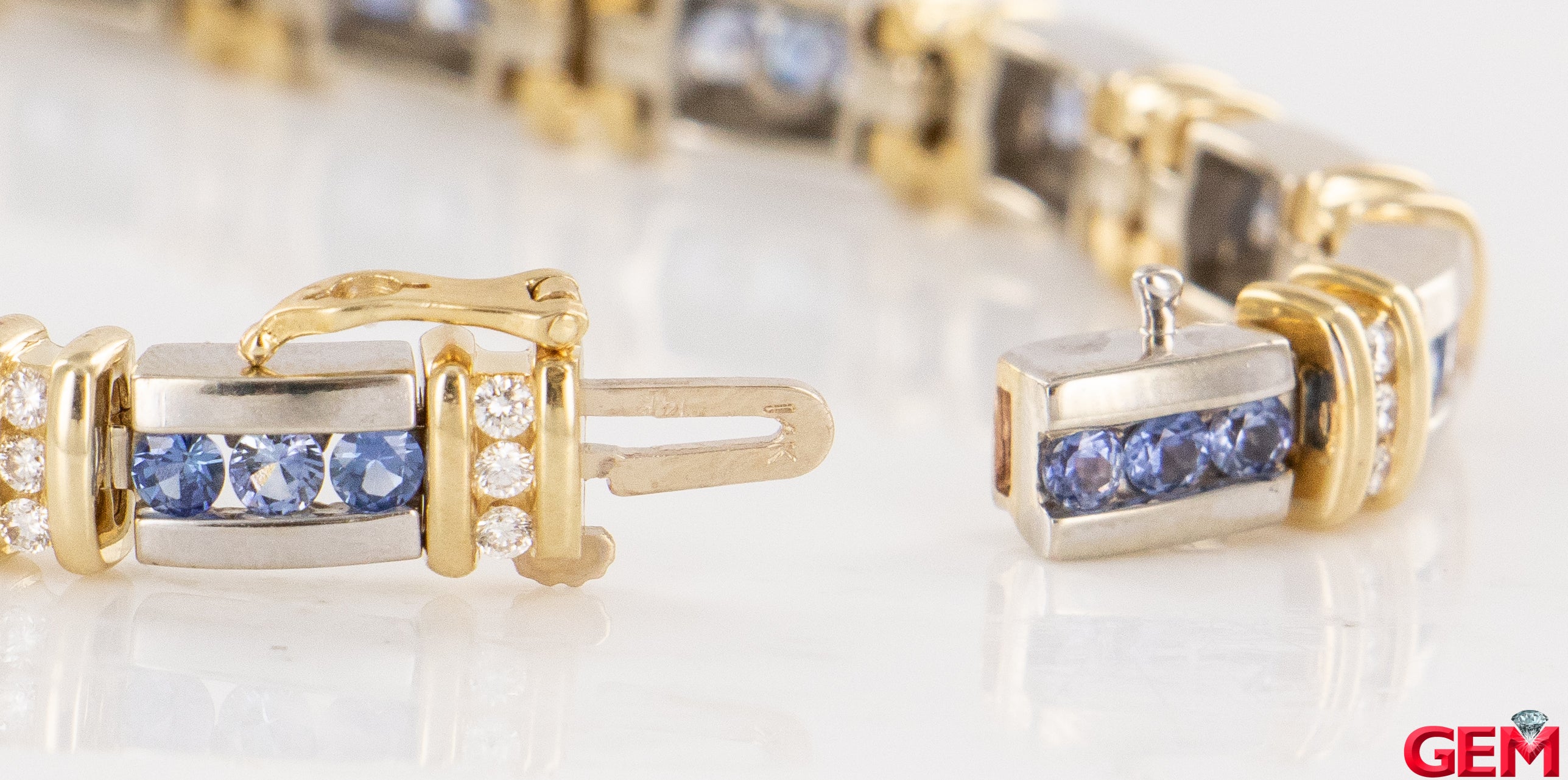 Tanzanite & Diamond White Yellow Gold 14k 585 Tennis Row Station Bracelet 7" - Image 6