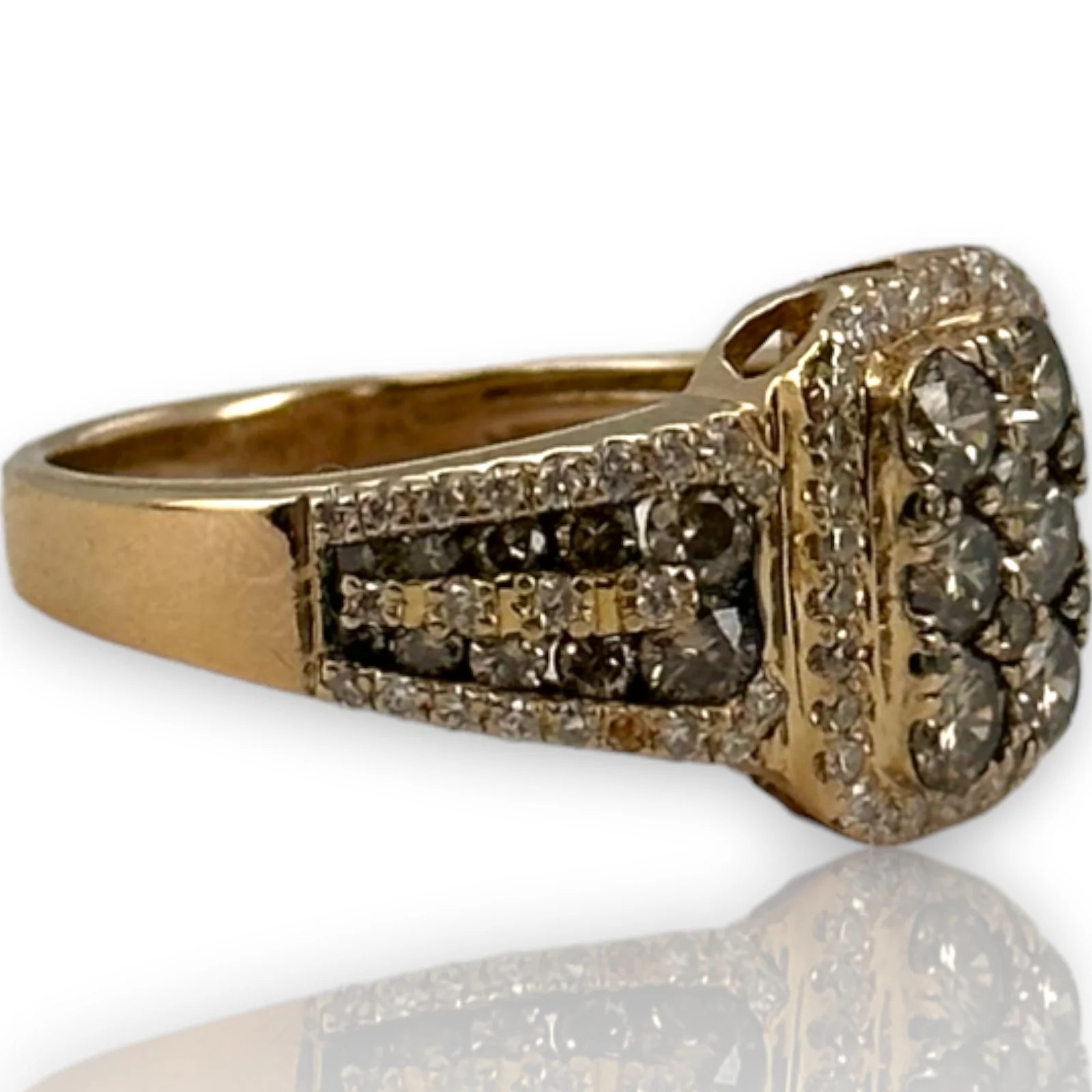 Tasha R Jewelry Solid 14kt Rose Gold Rectangular 1.41ctw Diamond Cluster Ring with White, Yellow, and Brown Diamonds Size 7 - Image 3