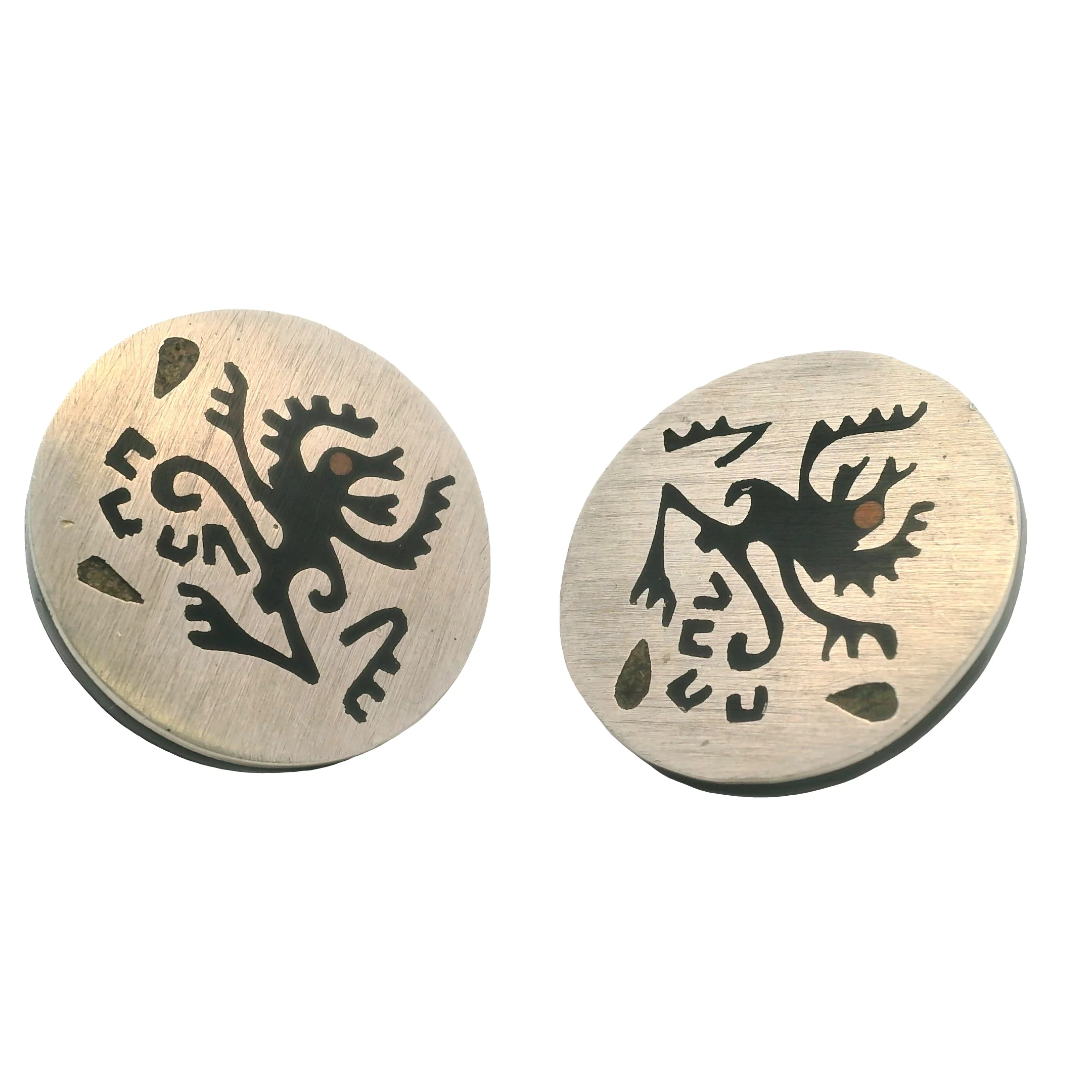 Taxco 925 Sterling Silver Aztec Dancing Monkey Screw-Back Unpierced Earrings with Black Enamel Inlay Signed HAB Converted From Cufflinks - Image 4