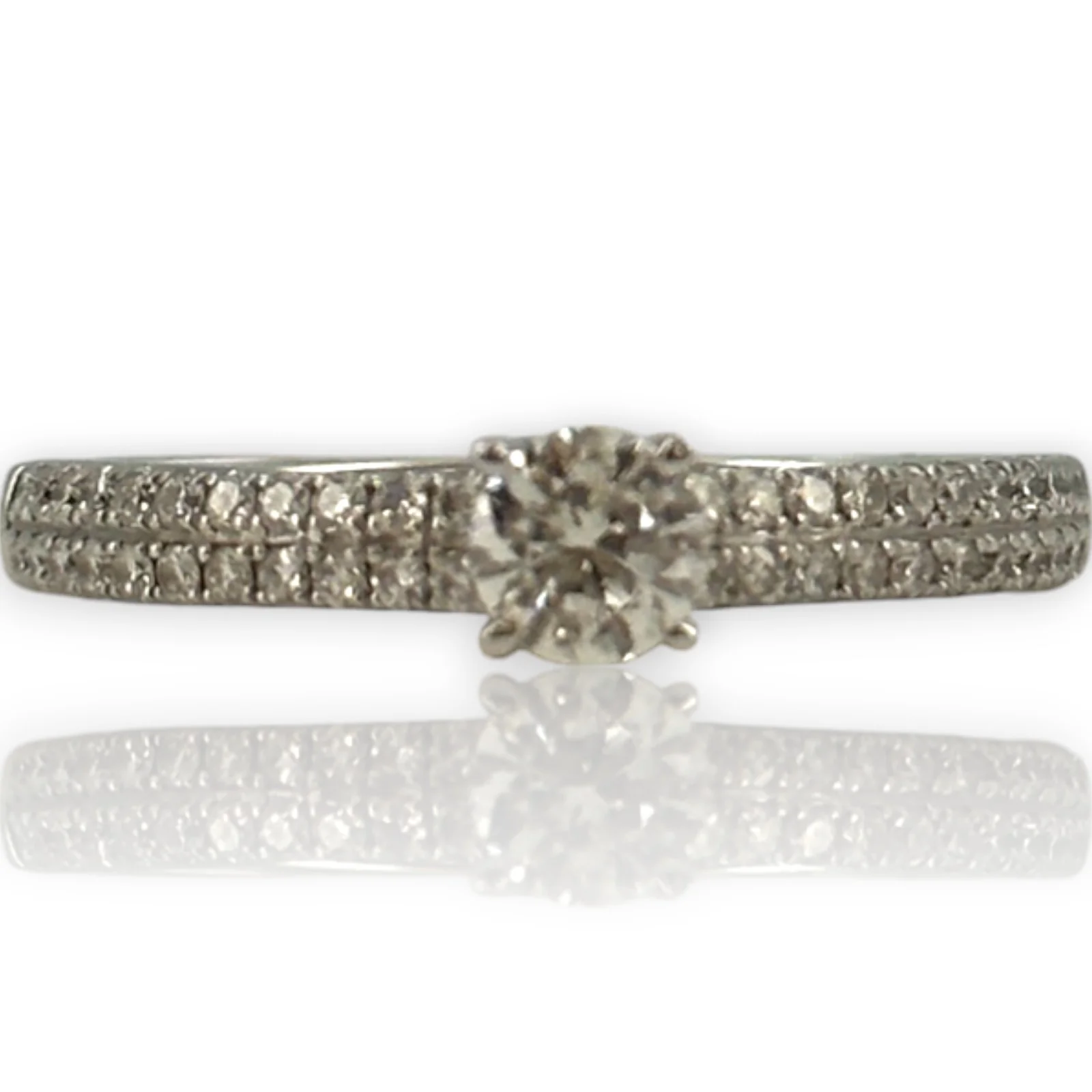 The Juliet Cut 14kt Solid White Gold and Prong Set Diamond Solitaire Wedding Engagement Ring with Pave Sides Size 7 - Image 2