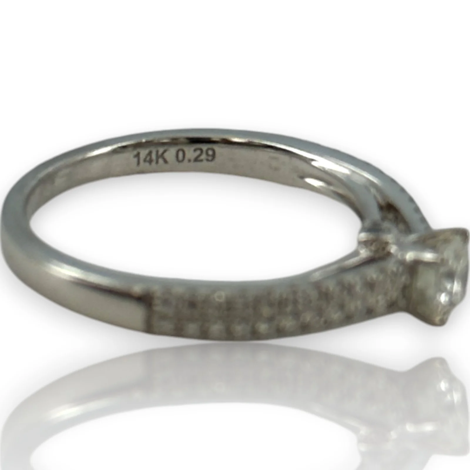 The Juliet Cut 14kt Solid White Gold and Prong Set Diamond Solitaire Wedding Engagement Ring with Pave Sides Size 7 - Image 8