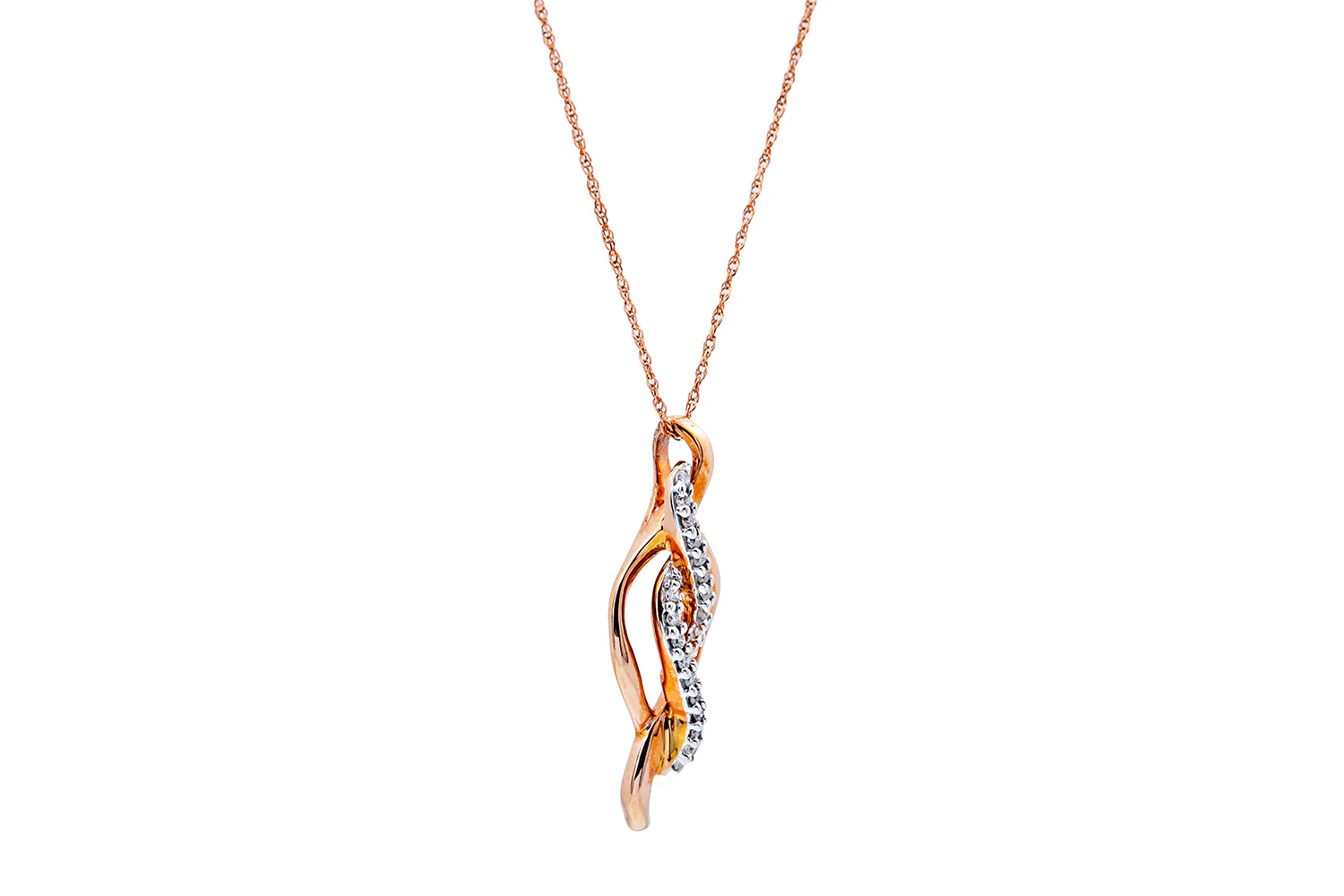 Thin Rope Chain Diamond Swirl Pave Pendant 10K 417 Rose Gold Necklace - Image 3