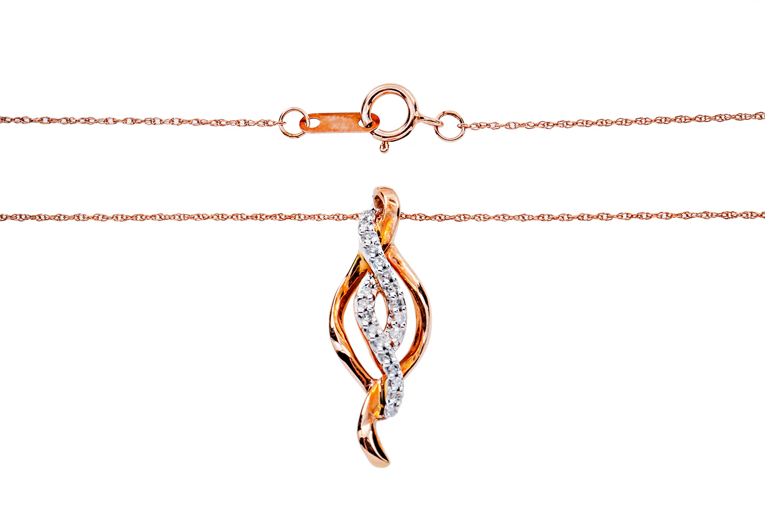 Thin Rope Chain Diamond Swirl Pave Pendant 10K 417 Rose Gold Necklace - Image 5