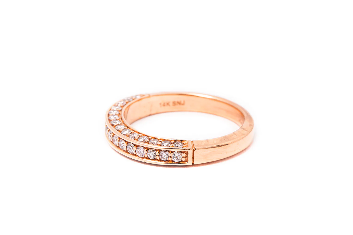 Three-Sided Pave Diamond Rose Gold 14k 585 Wedding Band Ring Size 7 - Image 2